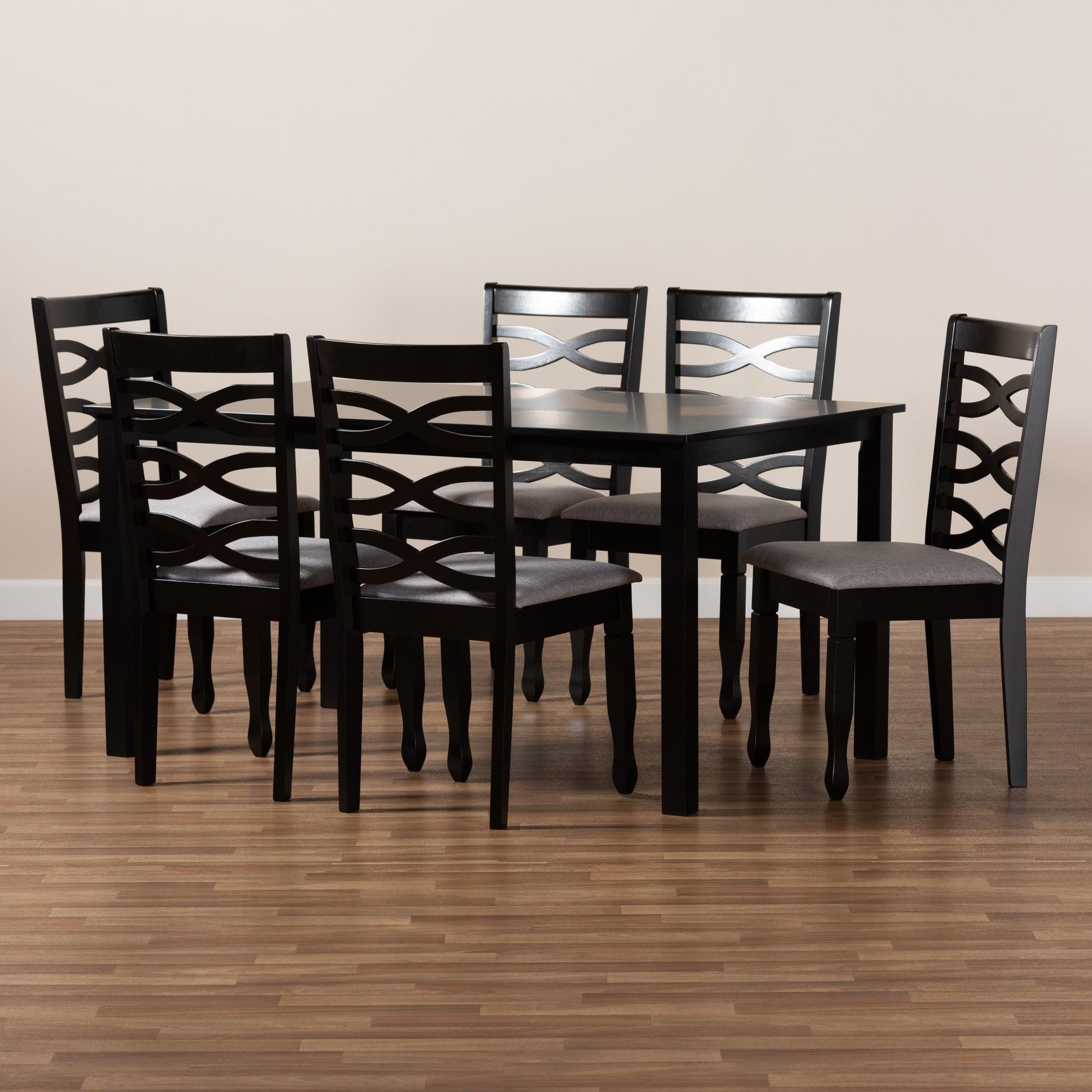 Lanier Modern and Contemporary Fabric Upholstered and Finished Wood 7-Piece Dining Set