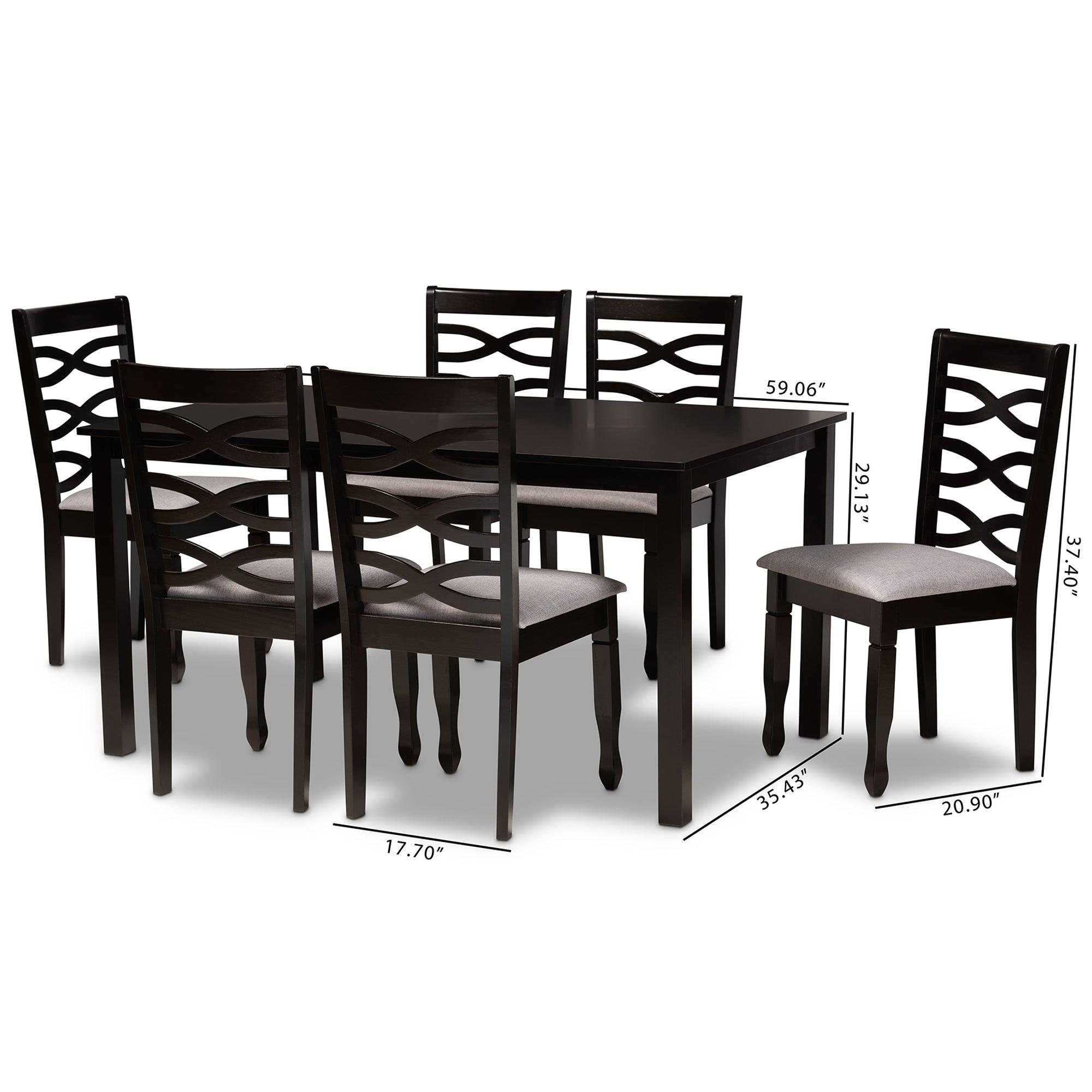 Lanier Modern and Contemporary Fabric Upholstered and Finished Wood 7-Piece Dining Set