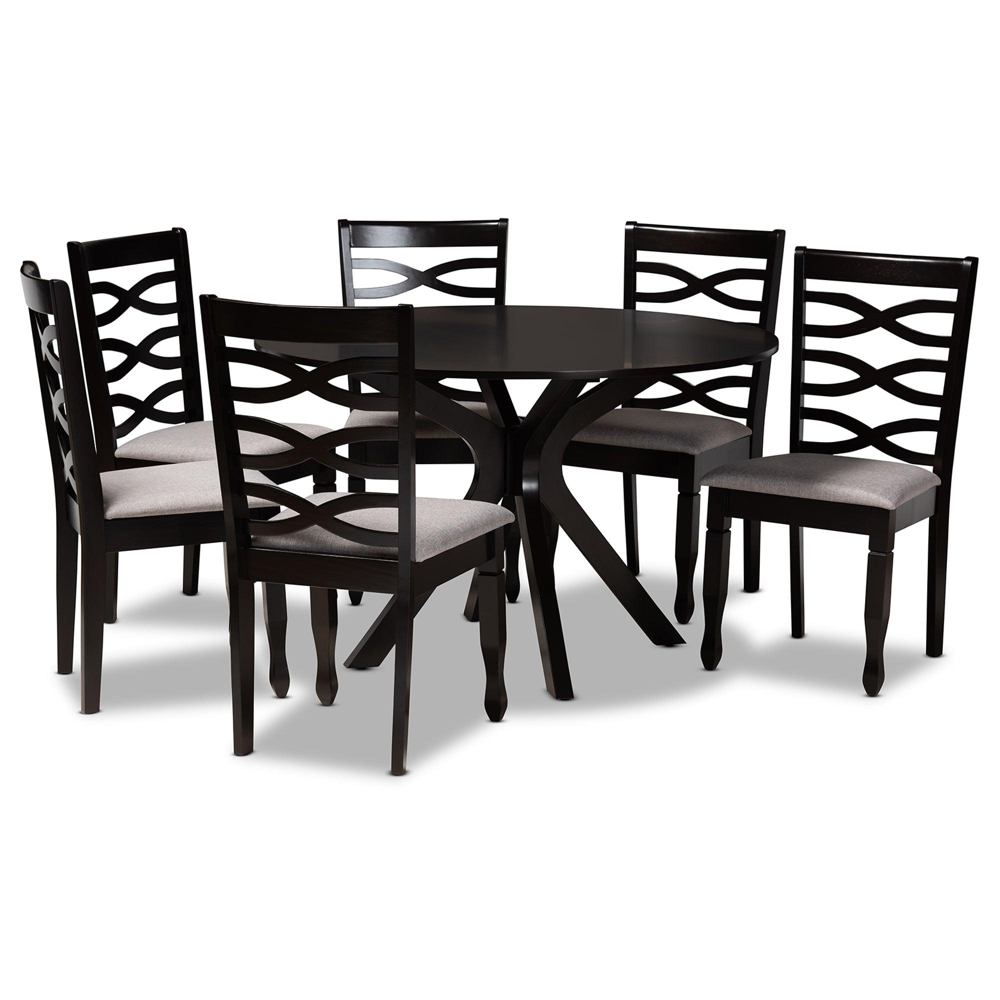 Mila Modern and Contemporary Fabric Upholstered and Finished Wood 7-Piece Dining Set