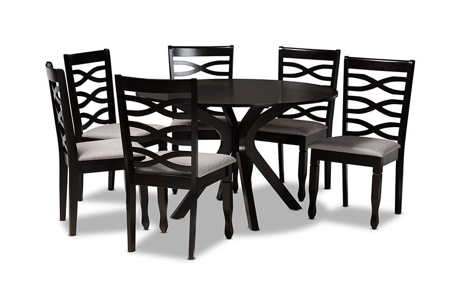 Mila Modern and Contemporary Fabric Upholstered and Finished Wood 7-Piece Dining Set