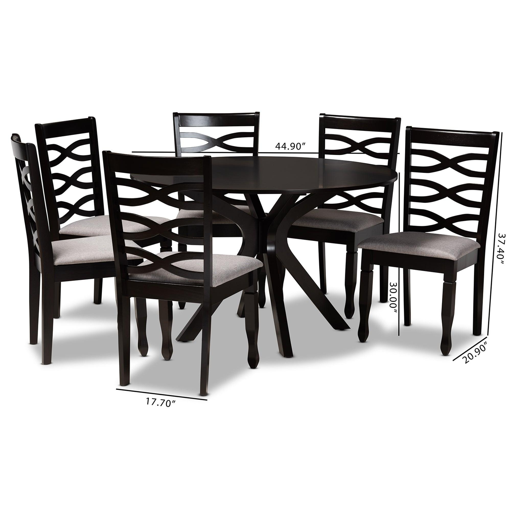 Mila Modern and Contemporary Fabric Upholstered and Finished Wood 7-Piece Dining Set