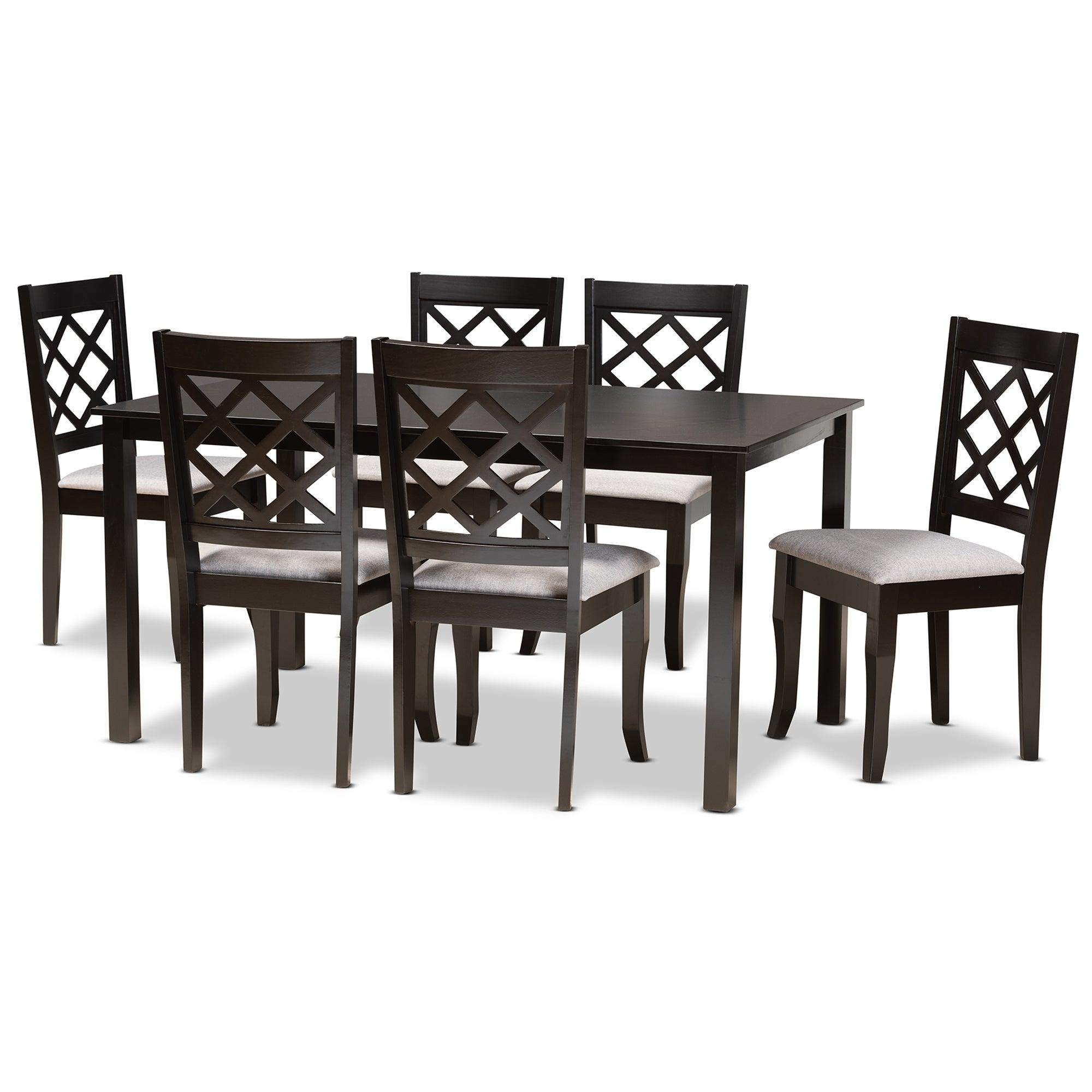 Verner Modern and Contemporary Fabric Upholstered and Finished Wood 7-Piece Dining Set