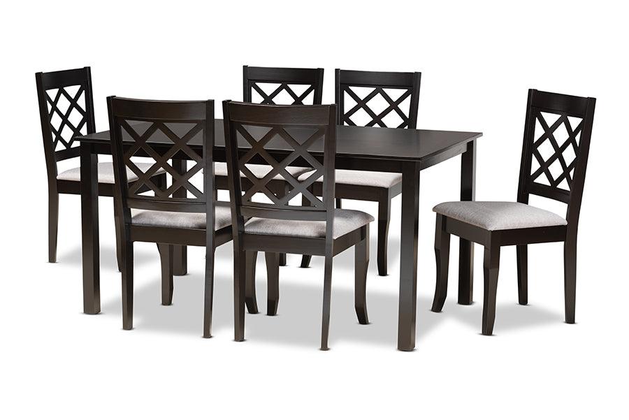 Verner Modern and Contemporary Fabric Upholstered and Finished Wood 7-Piece Dining Set