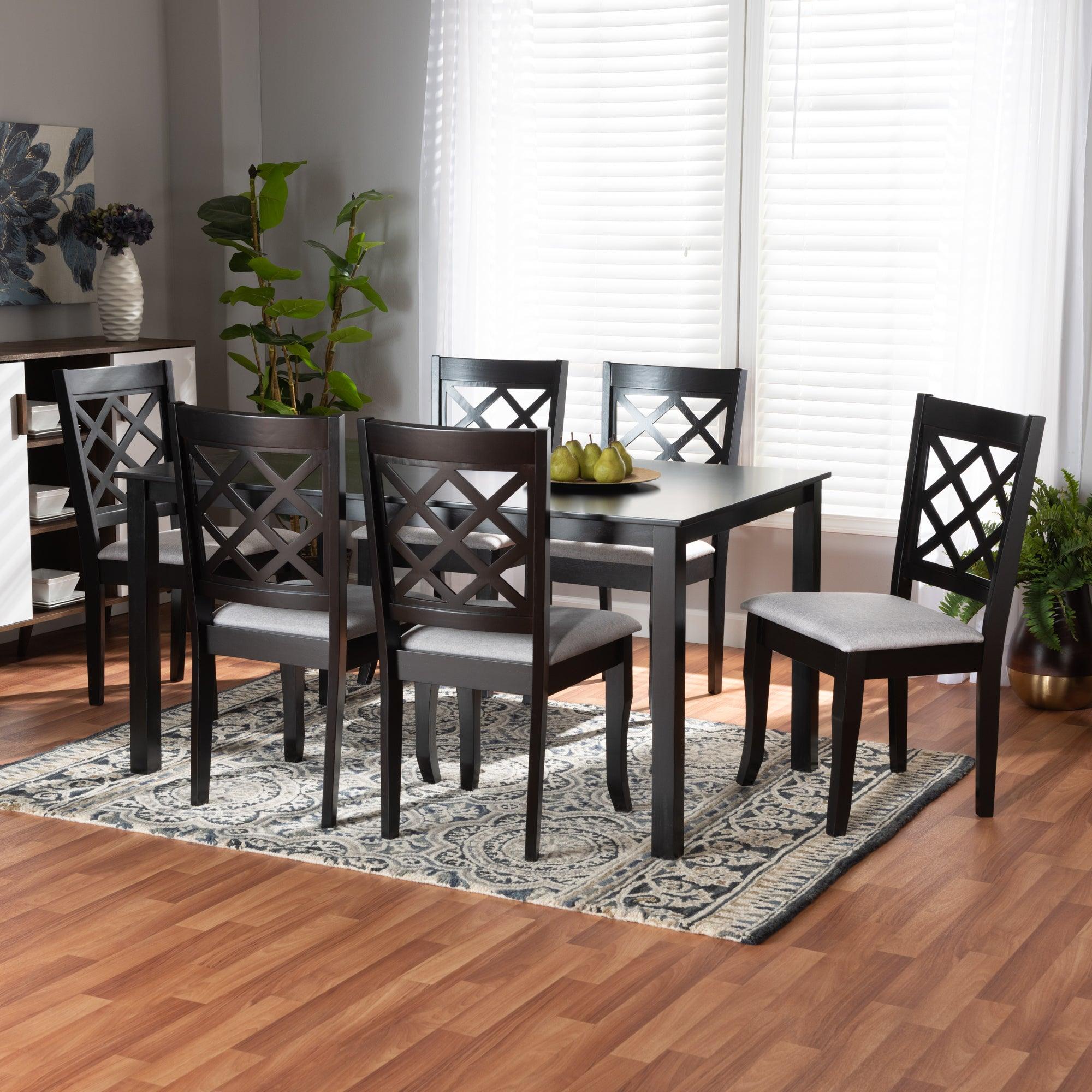 Verner Modern and Contemporary Fabric Upholstered and Finished Wood 7-Piece Dining Set