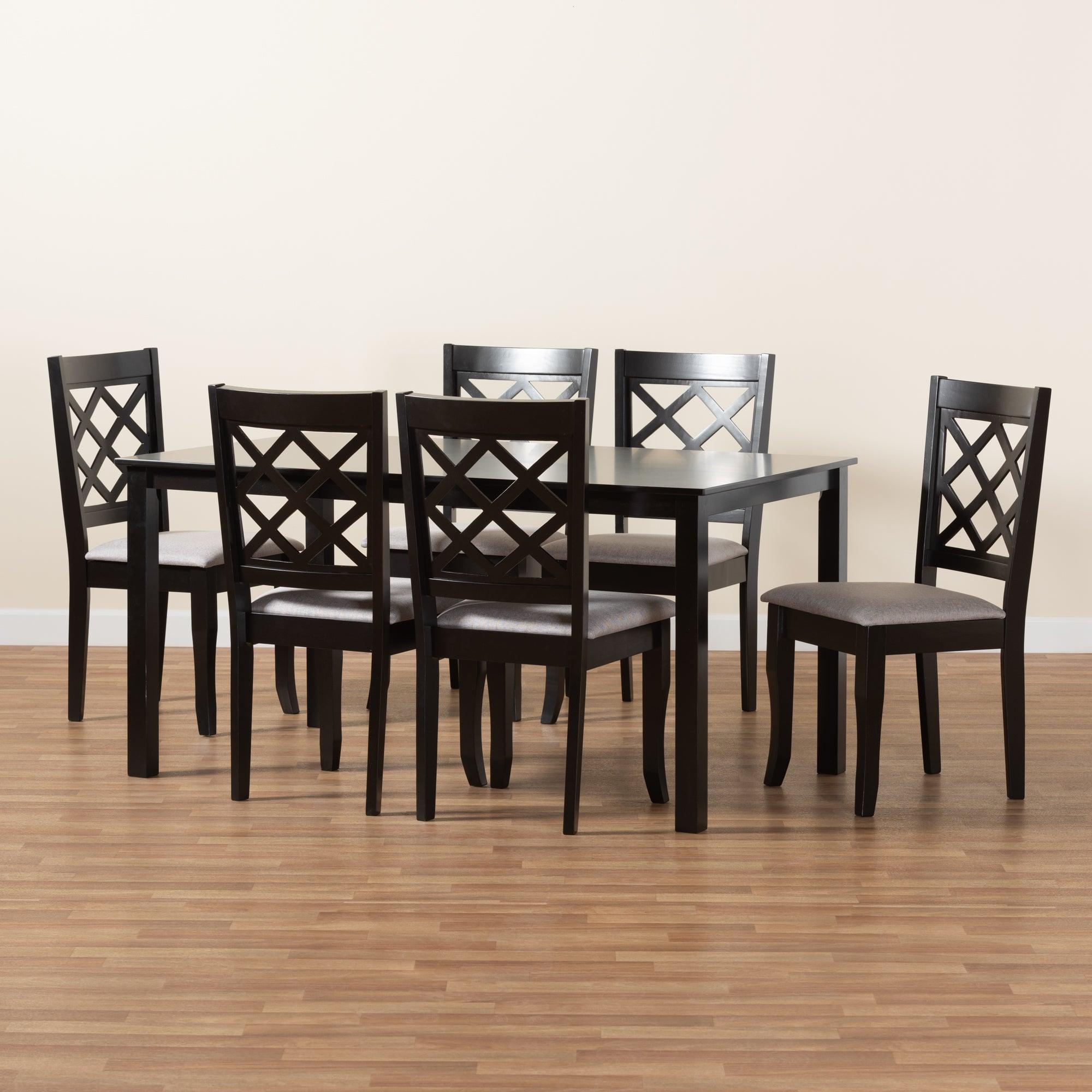 Verner Modern and Contemporary Fabric Upholstered and Finished Wood 7-Piece Dining Set