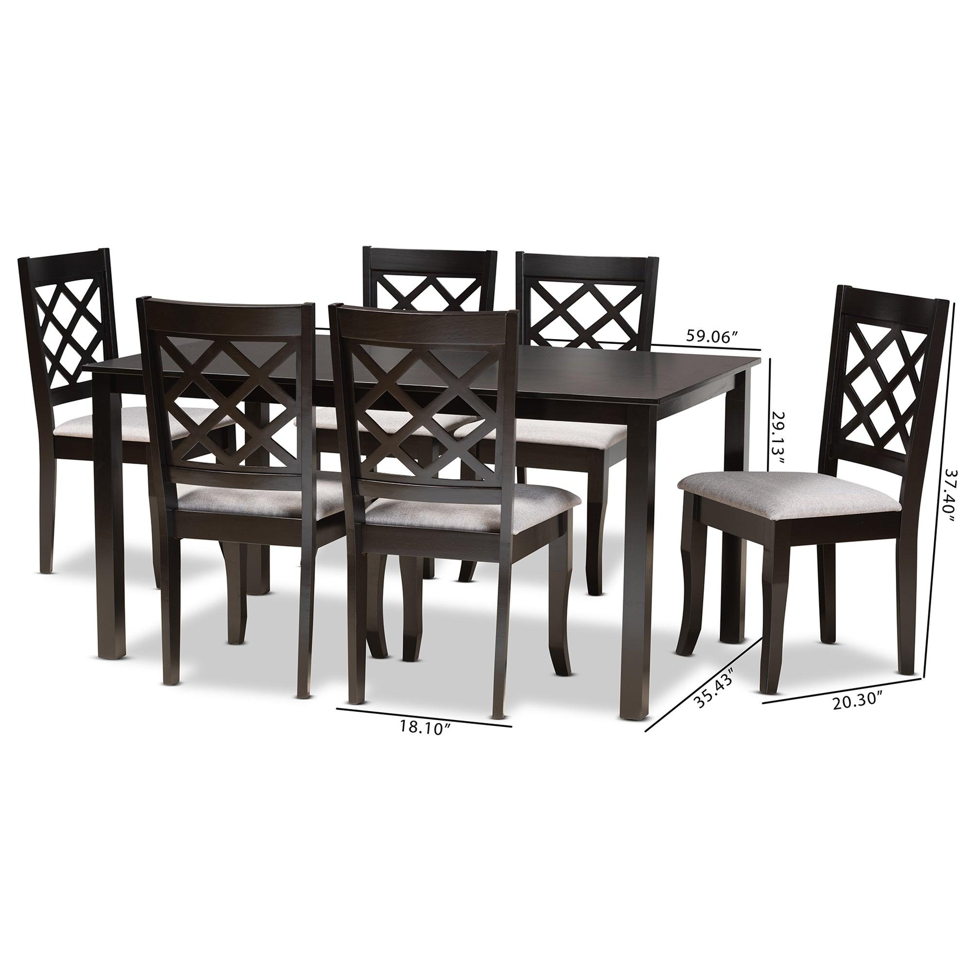 Verner Modern and Contemporary Fabric Upholstered and Finished Wood 7-Piece Dining Set