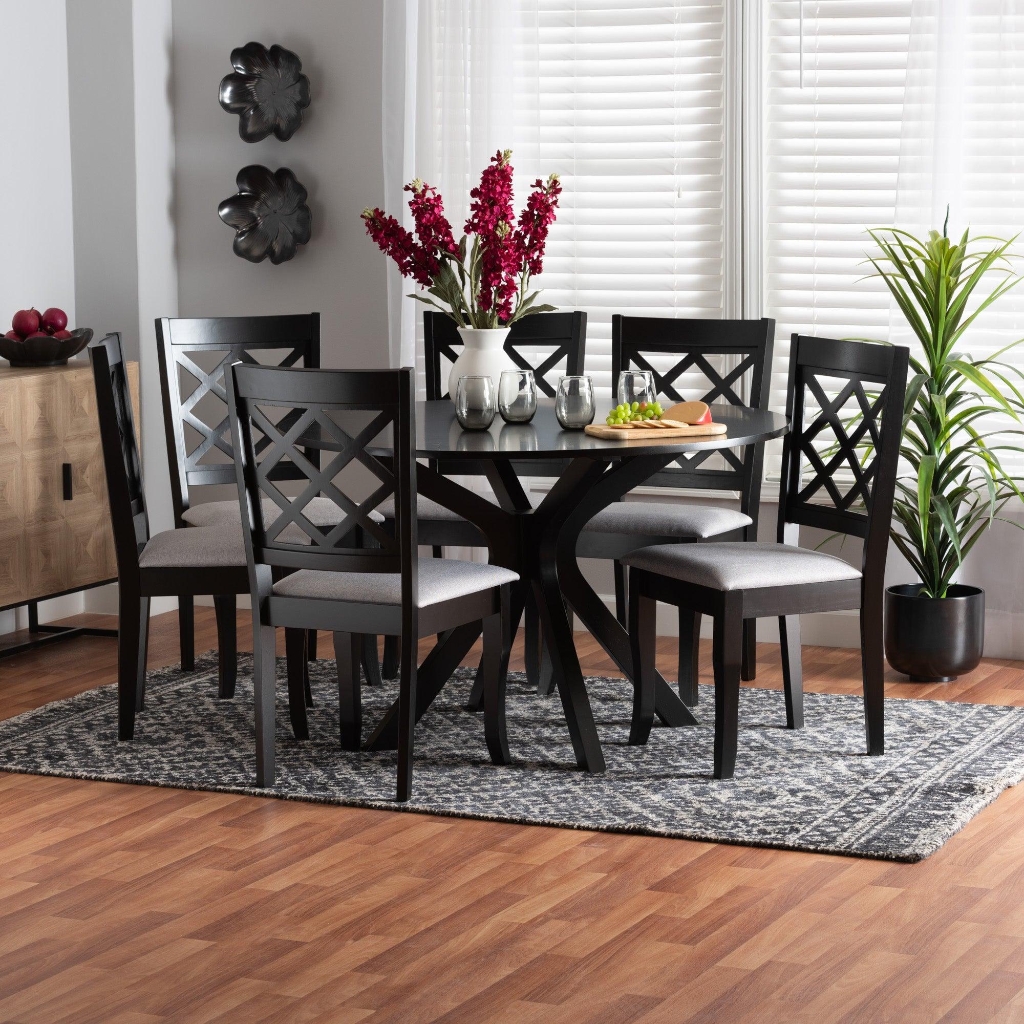 Jana Modern Fabric and Espresso Finished Wood 7-Piece Dining Set