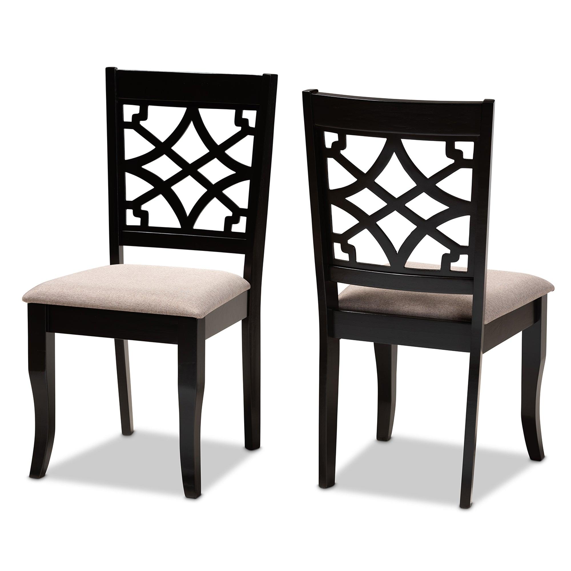 Mael Modern and Contemporary Sand Fabric Upholstered and Espresso Finished Wood 2-Piece Dining Chair Set