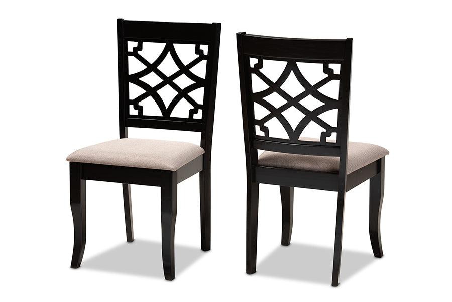 Mael Modern and Contemporary Sand Fabric Upholstered and Espresso Finished Wood 2-Piece Dining Chair Set