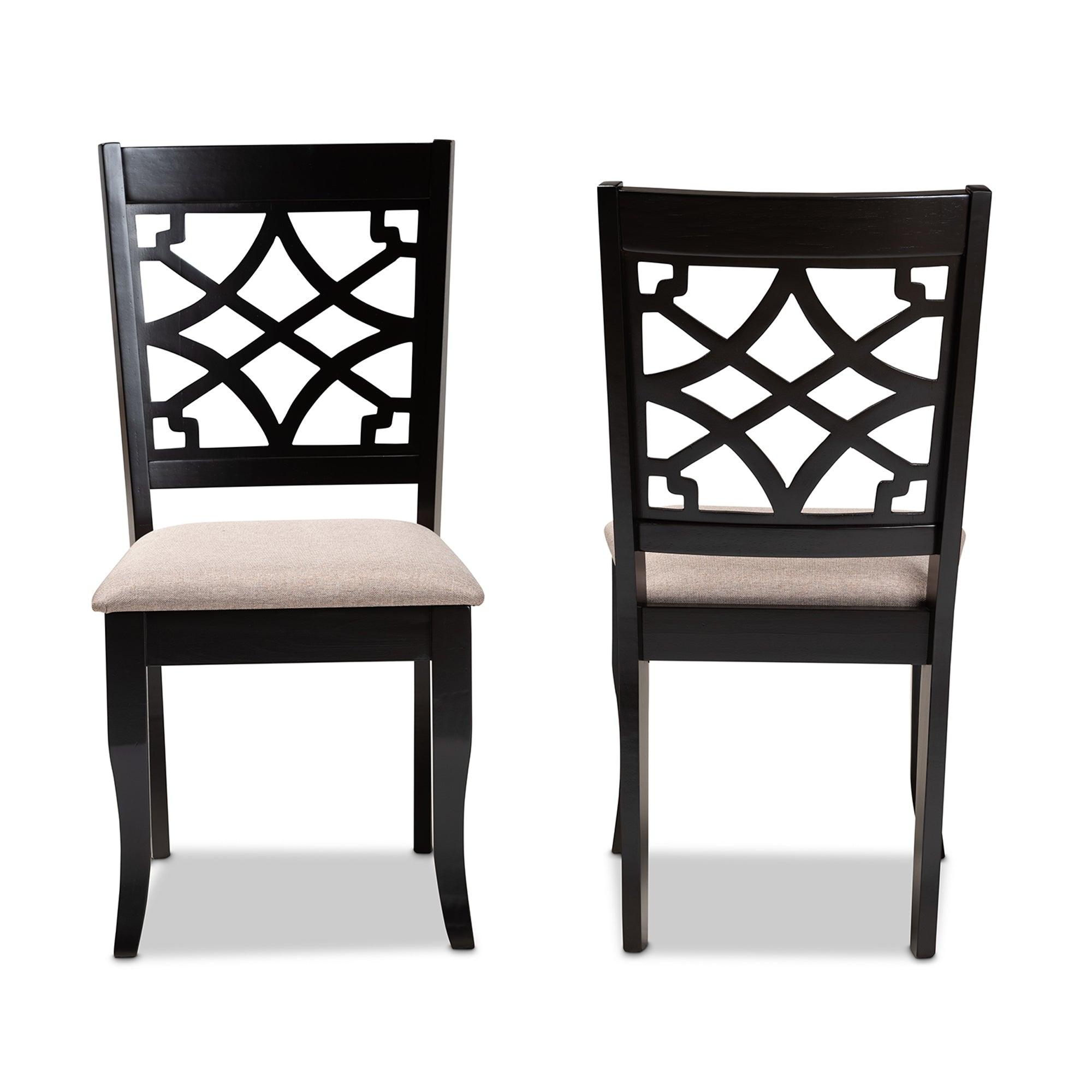 Mael Modern and Contemporary Sand Fabric Upholstered and Espresso Finished Wood 2-Piece Dining Chair Set