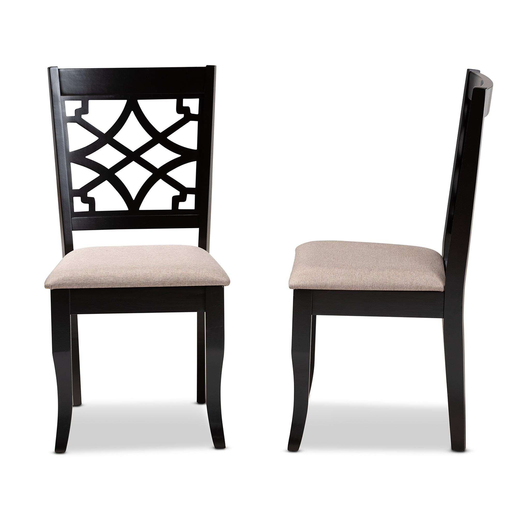 Mael Modern and Contemporary Sand Fabric Upholstered and Espresso Finished Wood 2-Piece Dining Chair Set