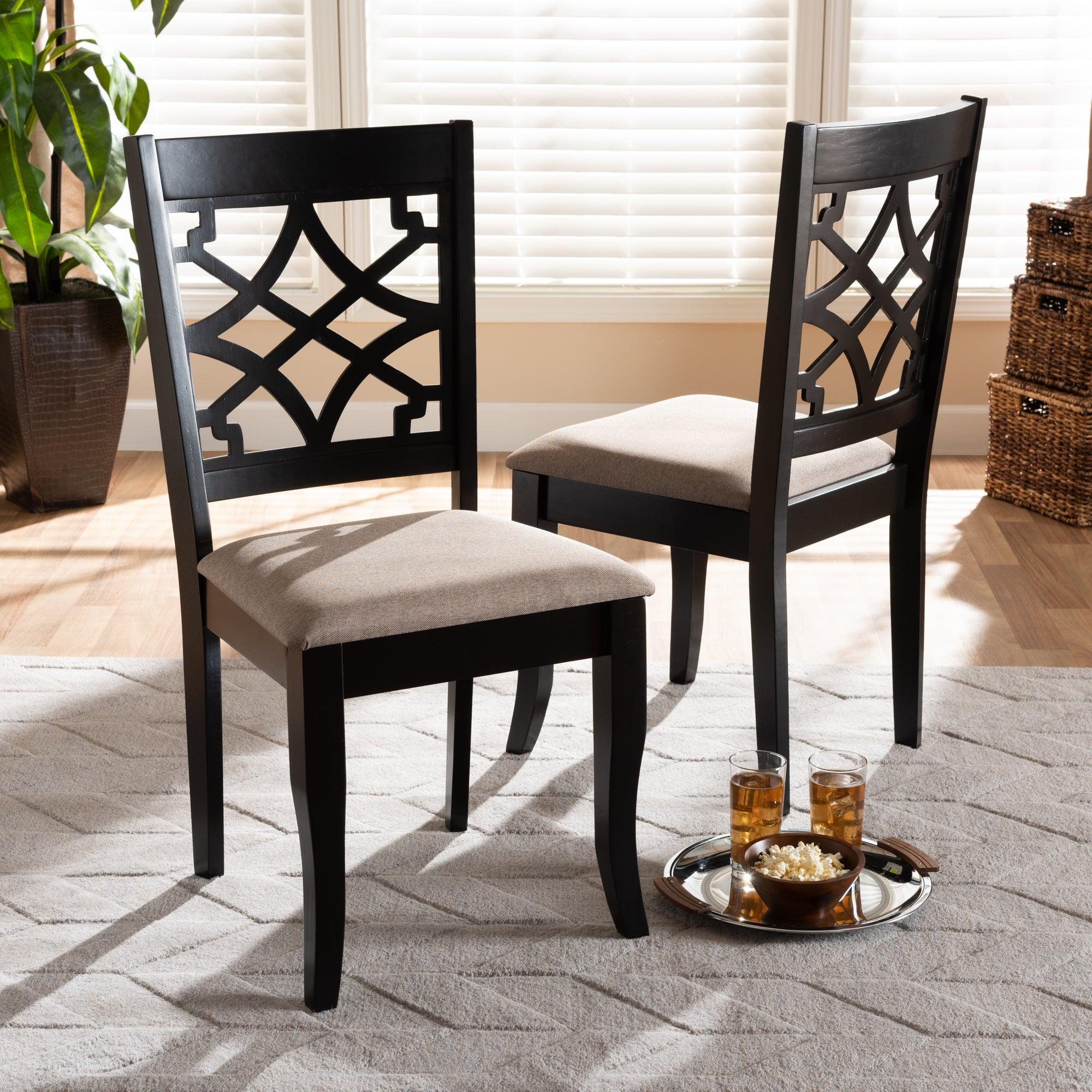 Mael Modern and Contemporary Sand Fabric Upholstered and Espresso Finished Wood 2-Piece Dining Chair Set