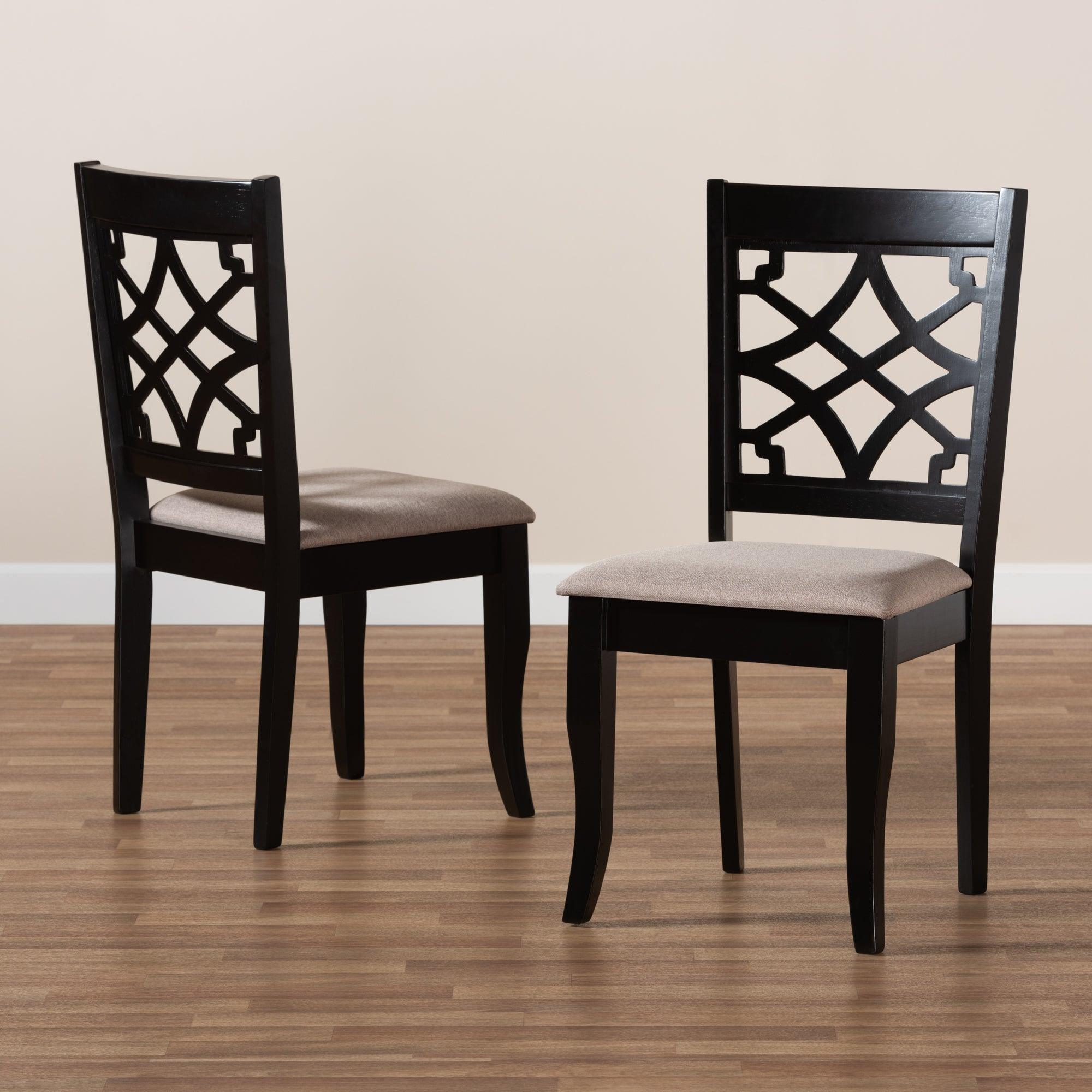 Mael Modern and Contemporary Sand Fabric Upholstered and Espresso Finished Wood 2-Piece Dining Chair Set