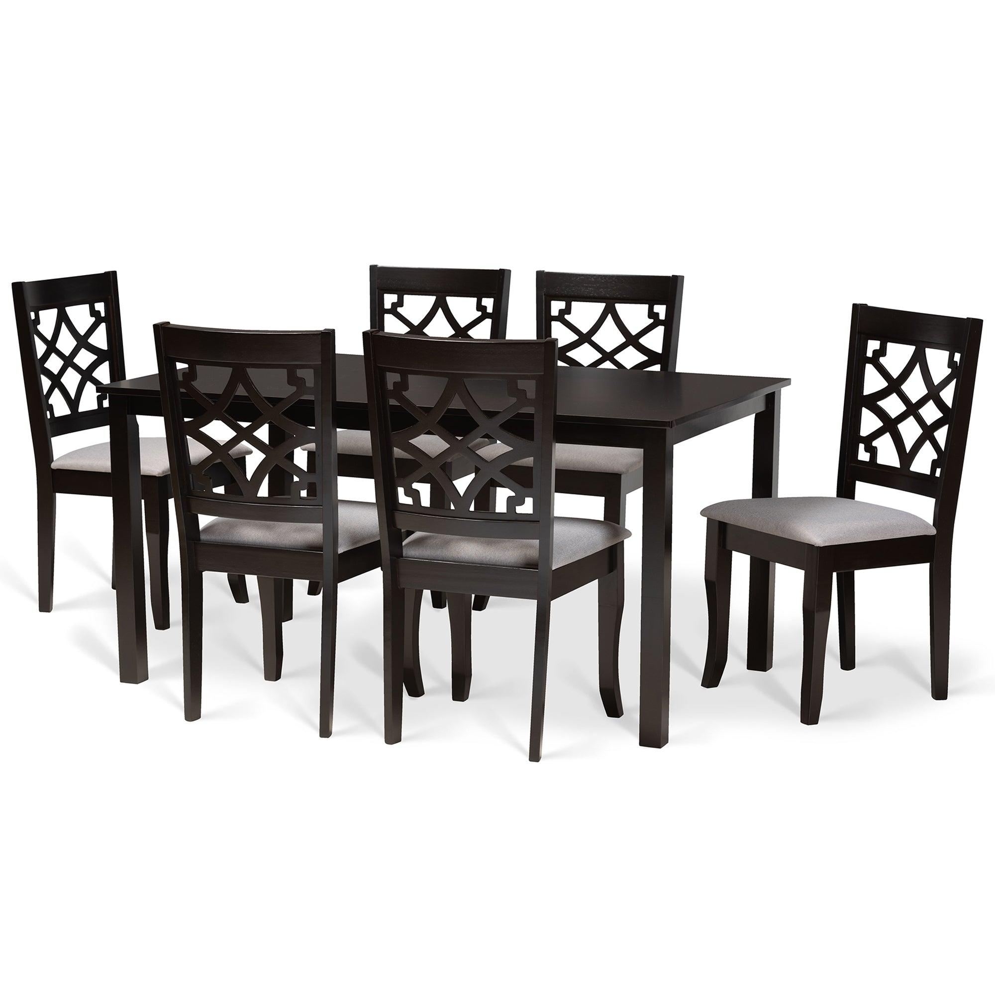 Mael Modern and Contemporary Fabric Upholstered and Finished Wood 7-Piece Dining Set