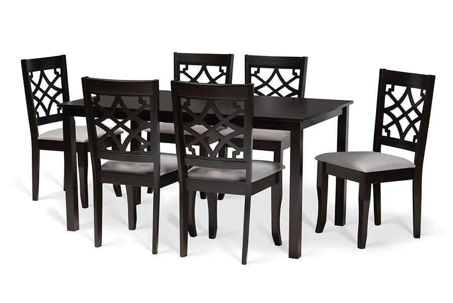 Mael Modern and Contemporary Fabric Upholstered and Finished Wood 7-Piece Dining Set