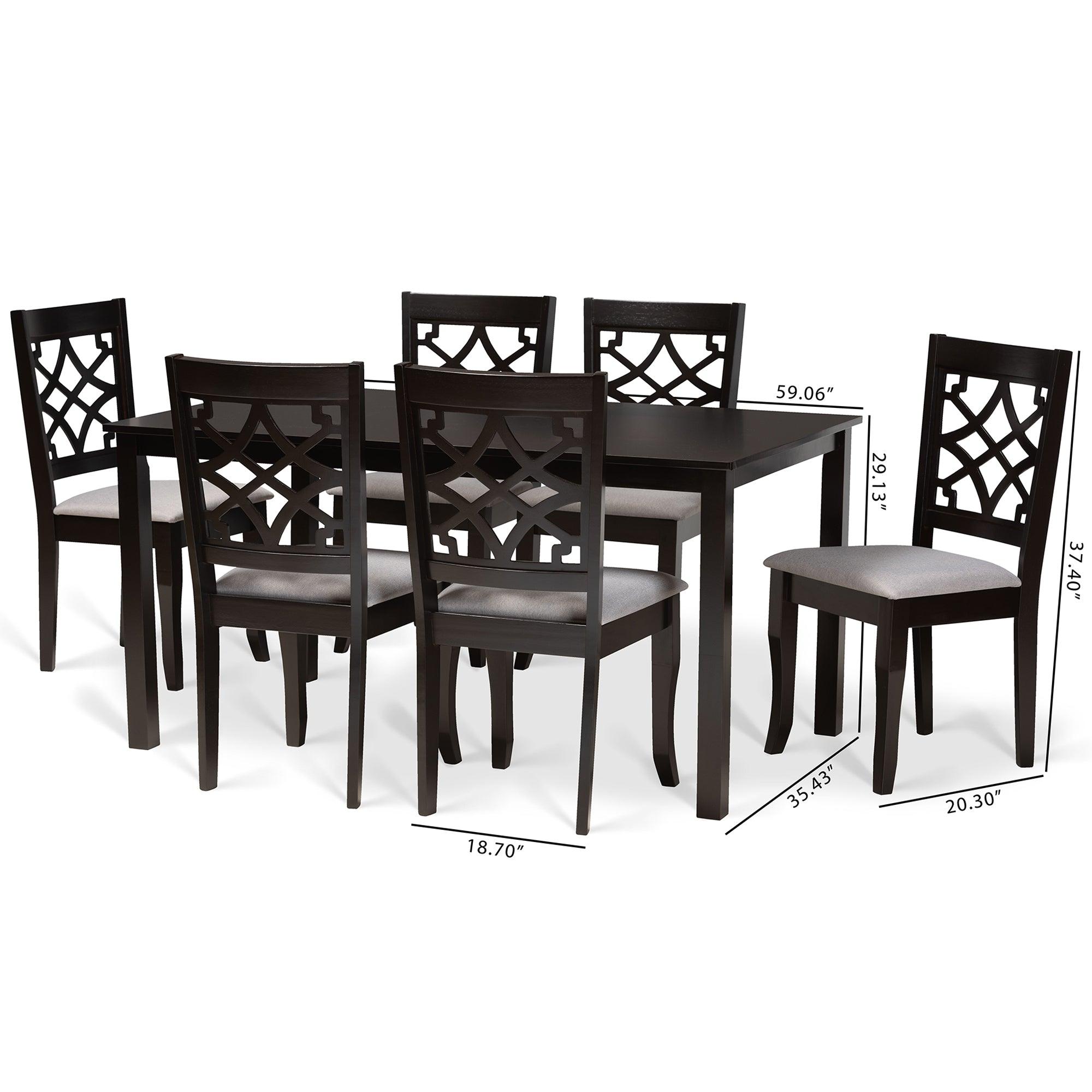 Mael Modern and Contemporary Fabric Upholstered and Finished Wood 7-Piece Dining Set