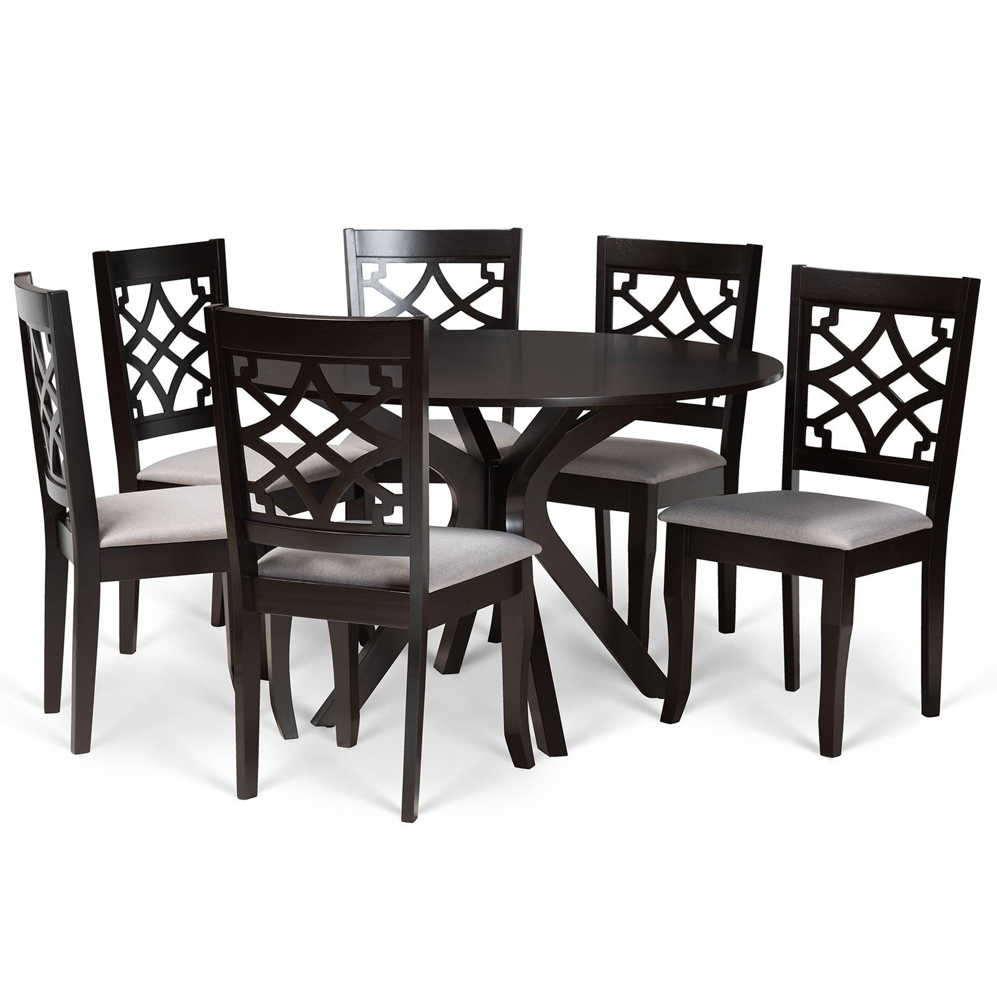 Elena Modern and Contemporary Fabric Upholstered and Finished Wood 7-Piece Dining Set