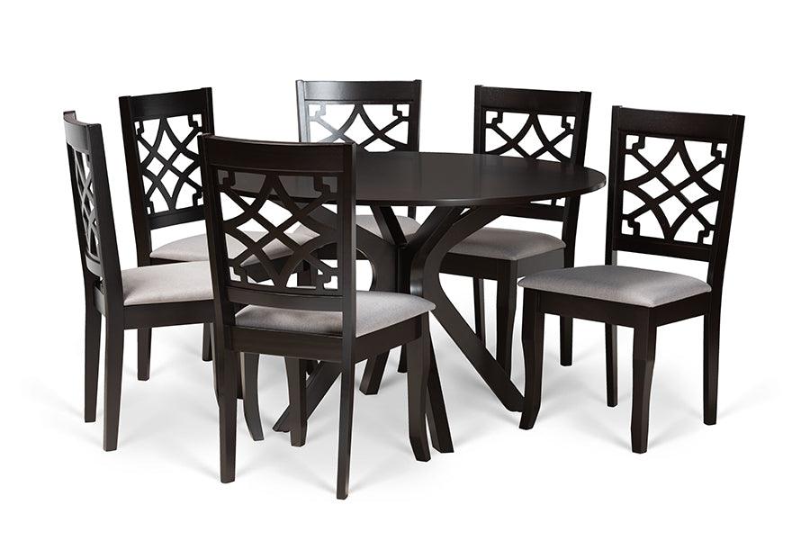 Elena Modern and Contemporary Fabric Upholstered and Finished Wood 7-Piece Dining Set