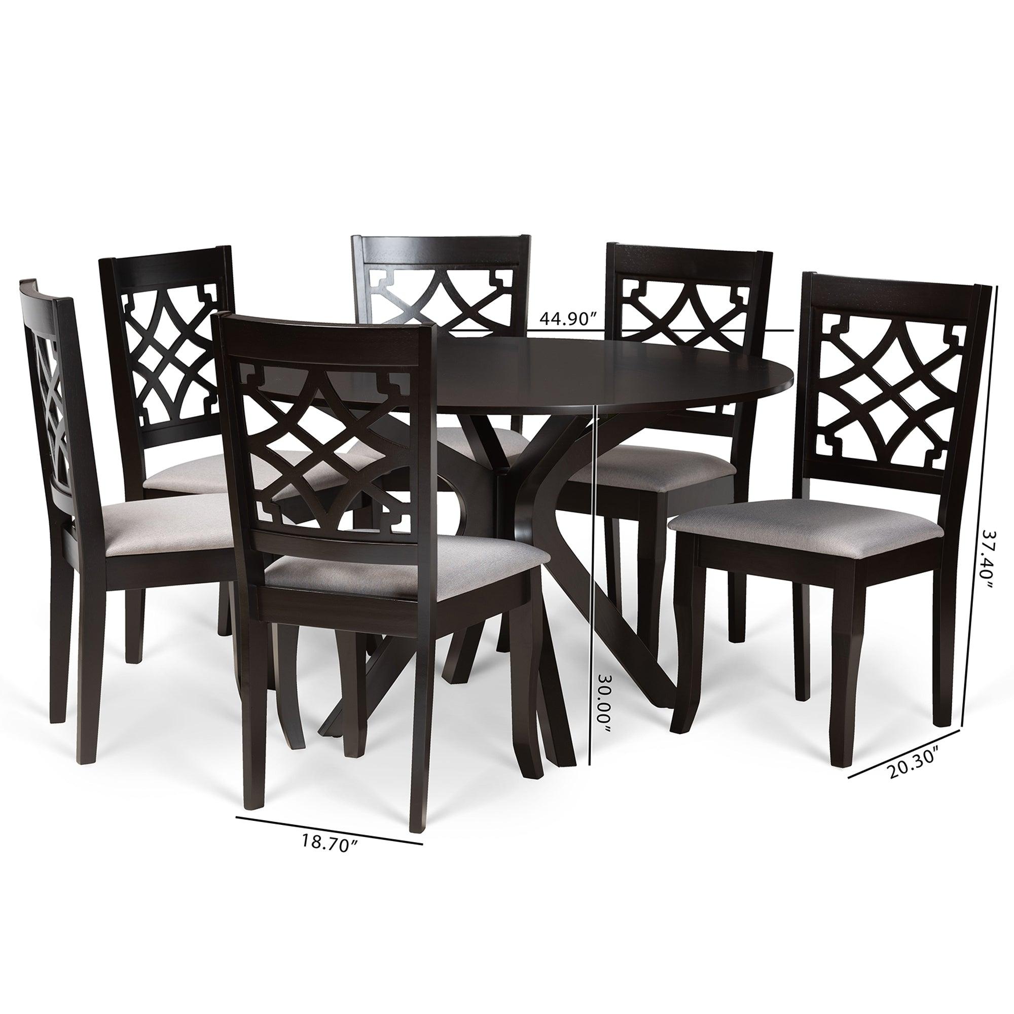 Elena Modern and Contemporary Fabric Upholstered and Finished Wood 7-Piece Dining Set