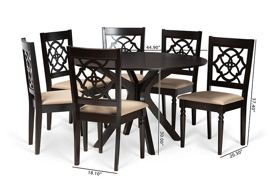 Sadie Modern and Contemporary Sand Fabric Upholstered and Finished Wood 7-Piece Dining Set