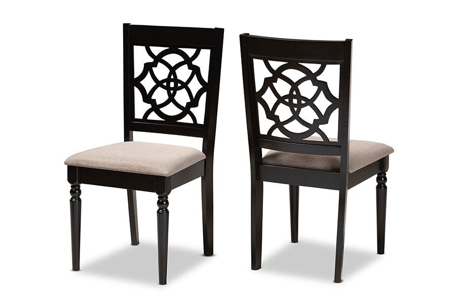 Renaud Modern and Contemporary Sand Fabric Upholstered and Espresso Finished Wood 2-Piece Dining Chair Set Set