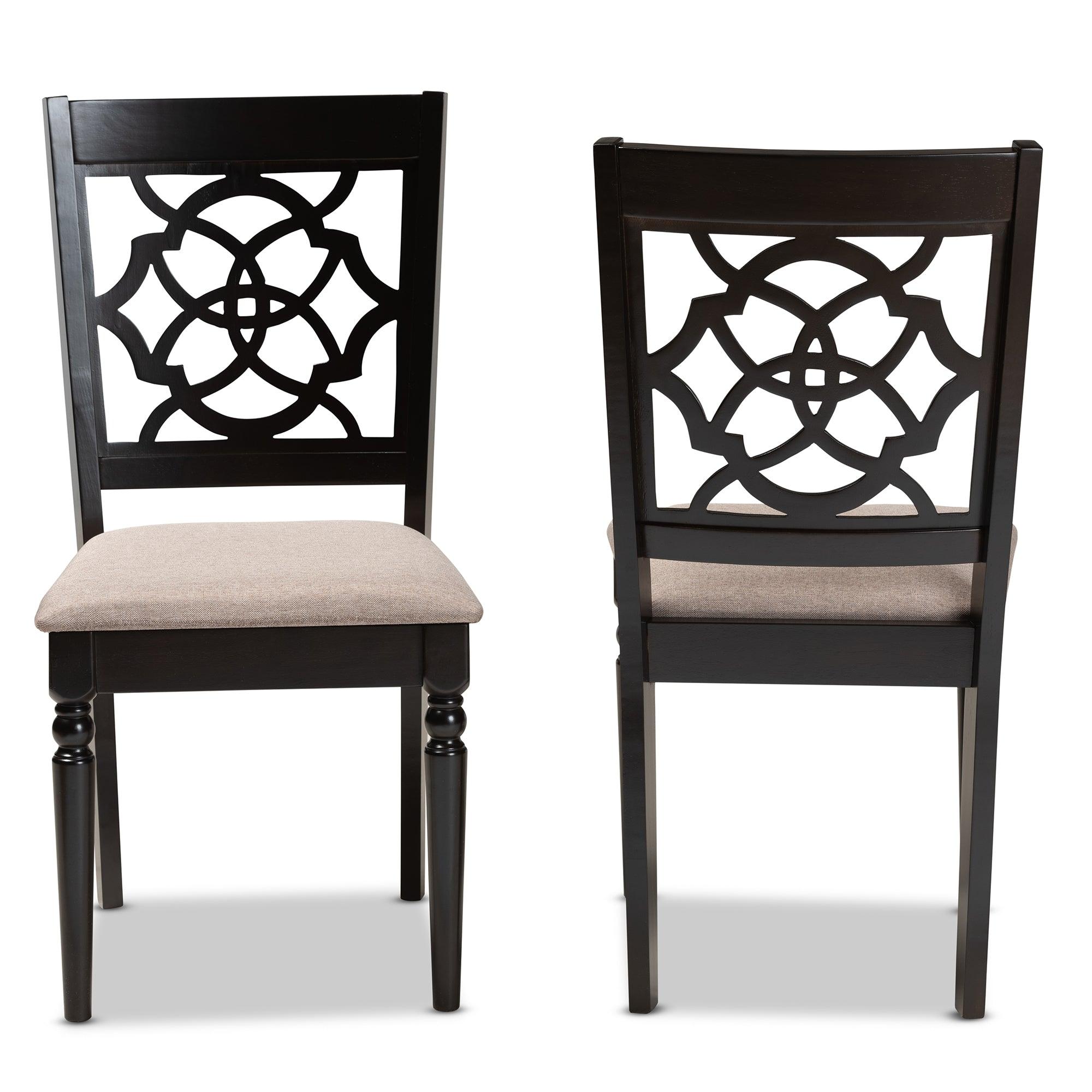 Renaud Modern and Contemporary Sand Fabric Upholstered and Espresso Finished Wood 2-Piece Dining Chair Set Set