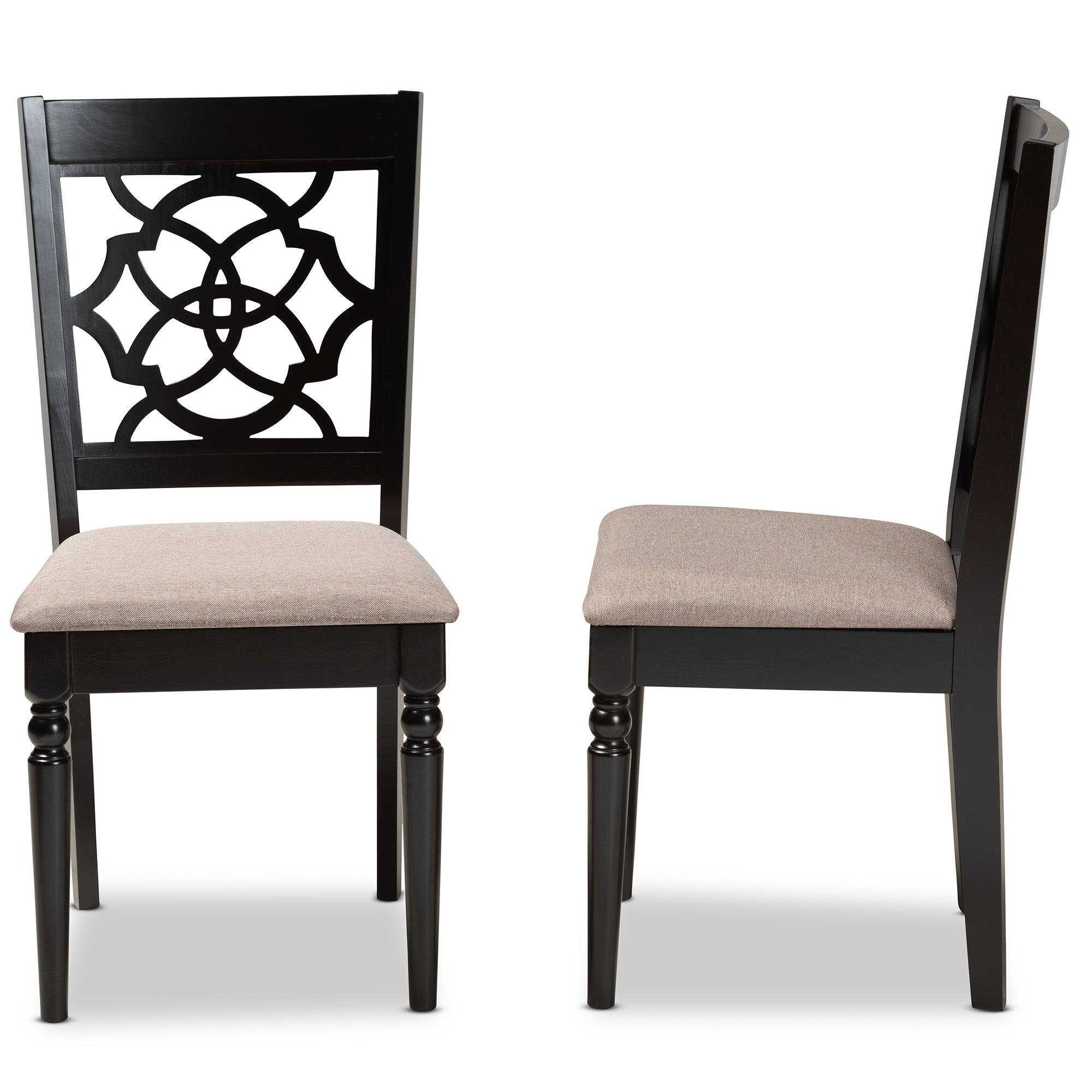 Renaud Modern and Contemporary Sand Fabric Upholstered and Espresso Finished Wood 2-Piece Dining Chair Set Set