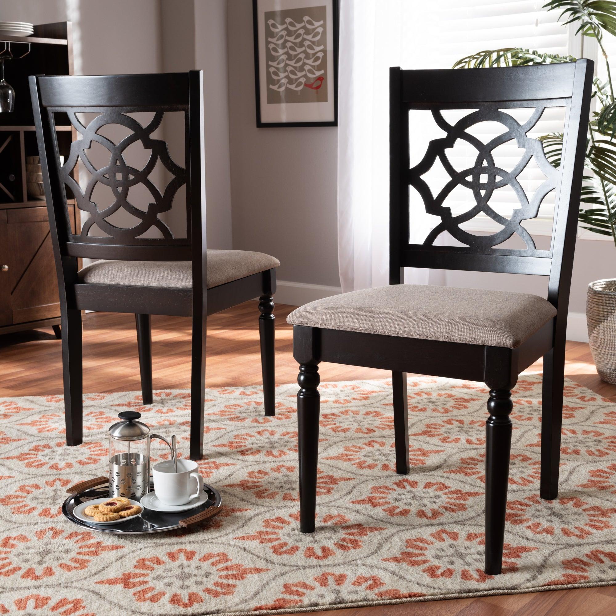 Renaud Modern and Contemporary Sand Fabric Upholstered and Espresso Finished Wood 2-Piece Dining Chair Set Set