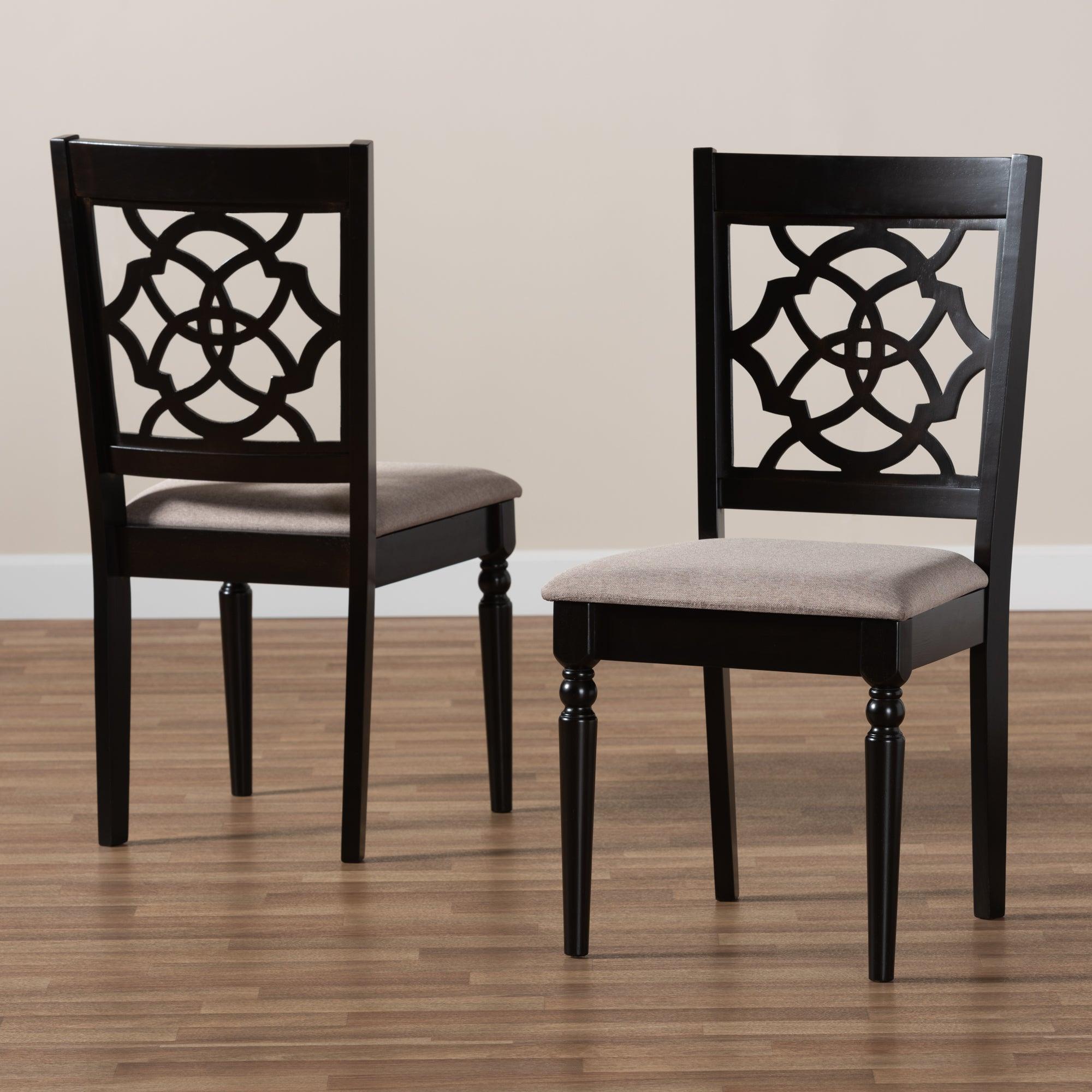 Renaud Modern and Contemporary Sand Fabric Upholstered and Espresso Finished Wood 2-Piece Dining Chair Set Set