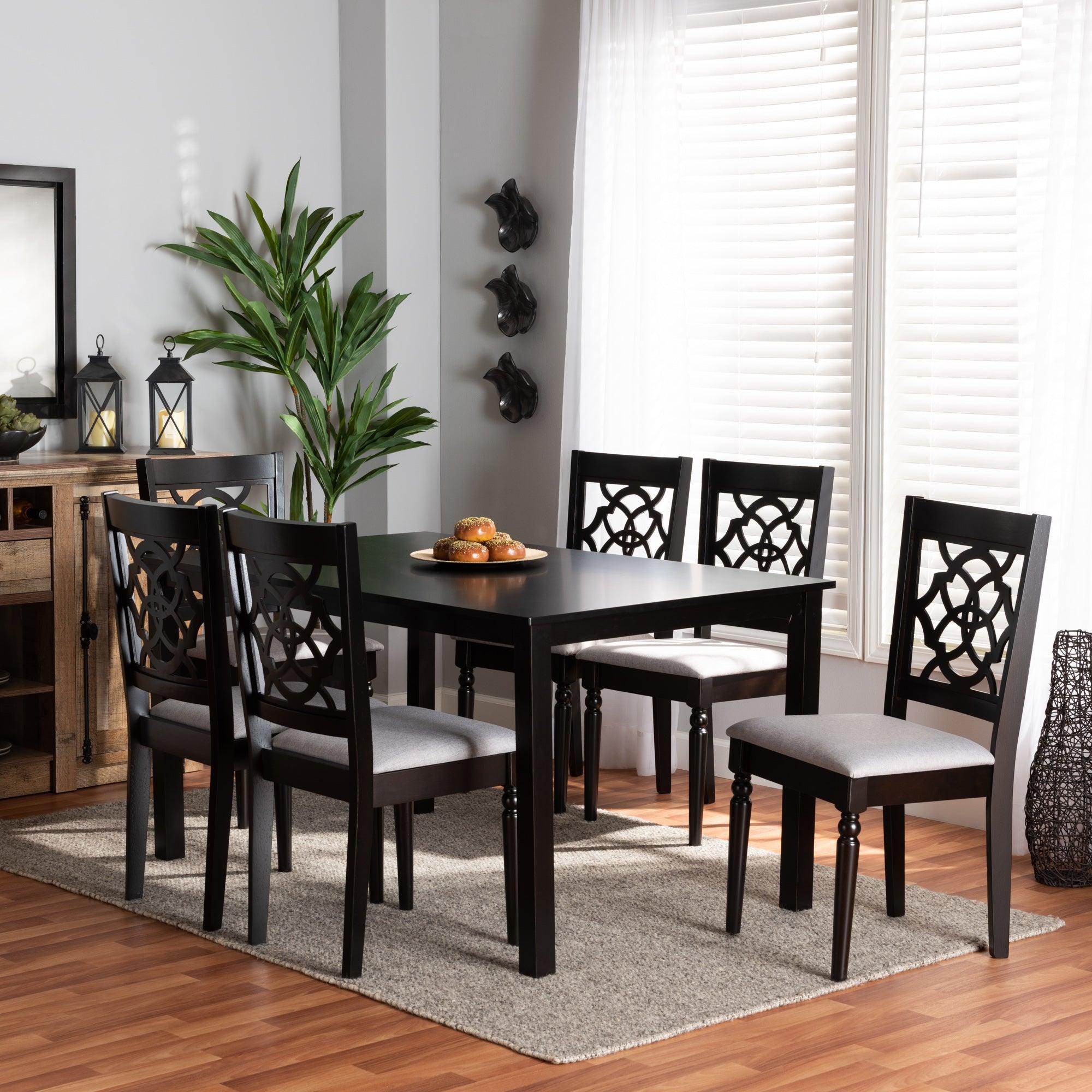 Renaud Modern and Contemporary Fabric Upholstered and Finished Wood 7-Piece Dining Set