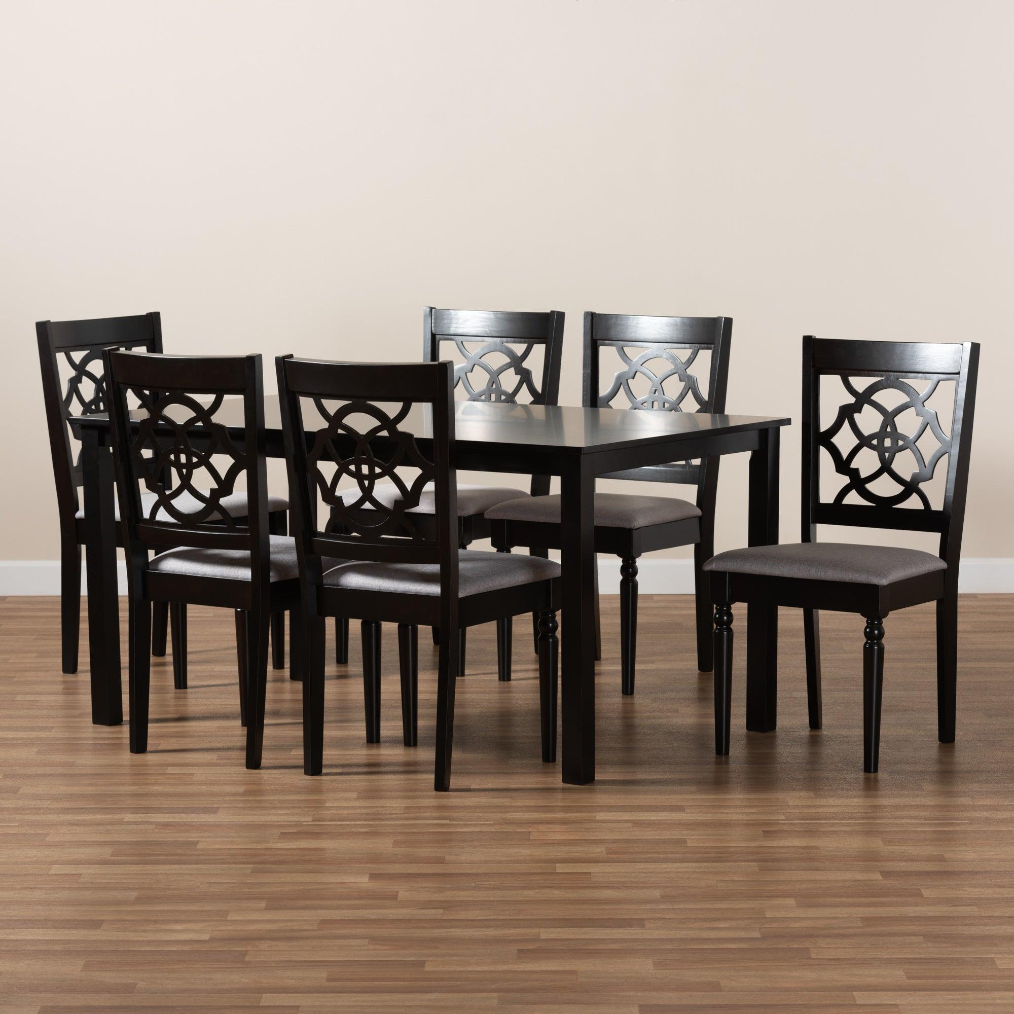 Renaud Modern and Contemporary Fabric Upholstered and Finished Wood 7-Piece Dining Set