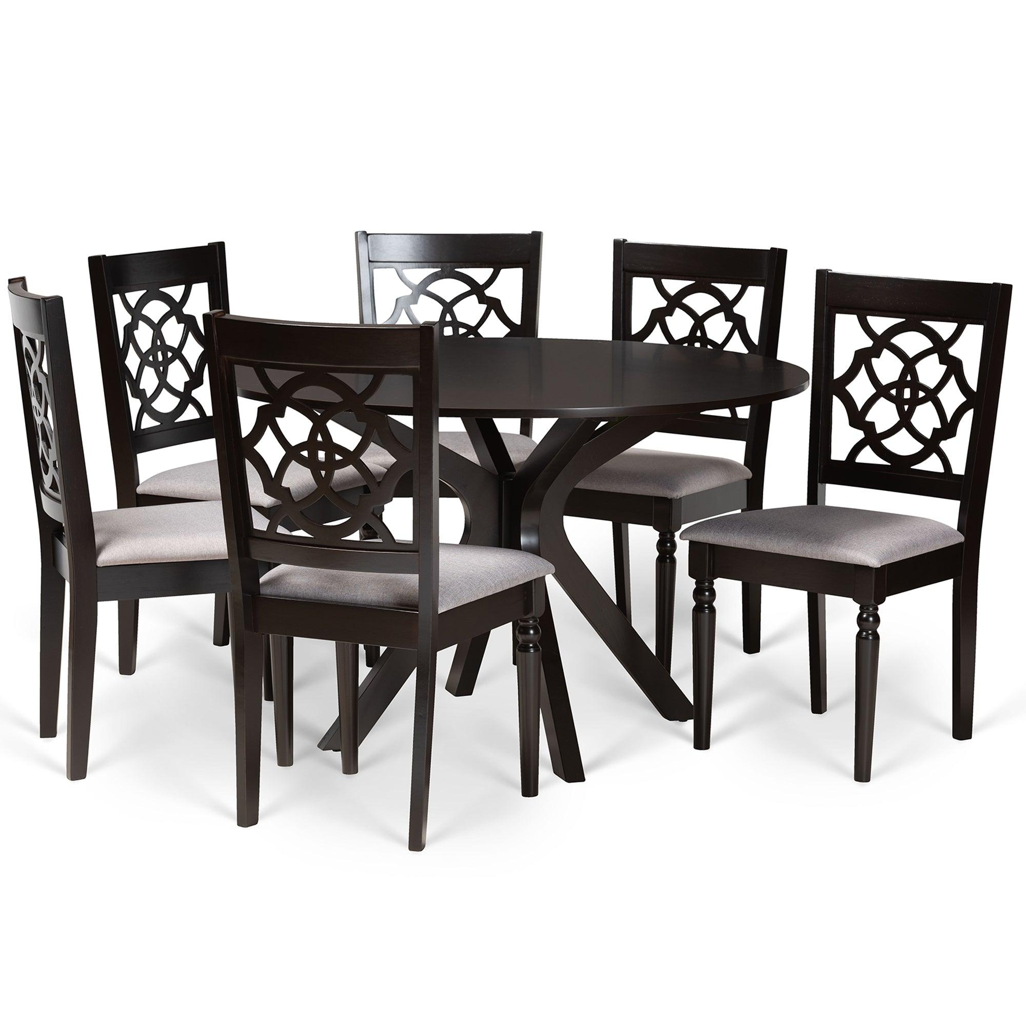 Sadie Modern and Contemporary Fabric Upholstered and Finished Wood 7-Piece Dining Set