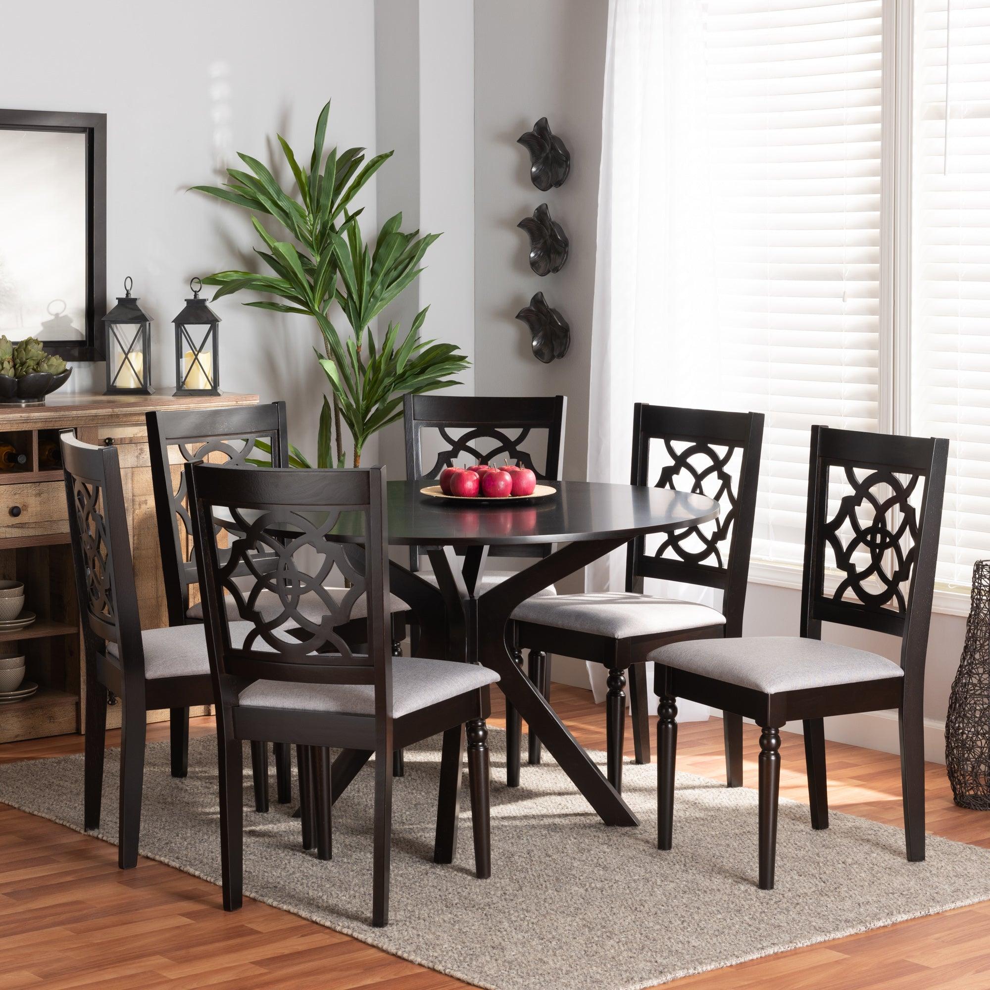 Sadie Modern and Contemporary Fabric Upholstered and Finished Wood 7-Piece Dining Set