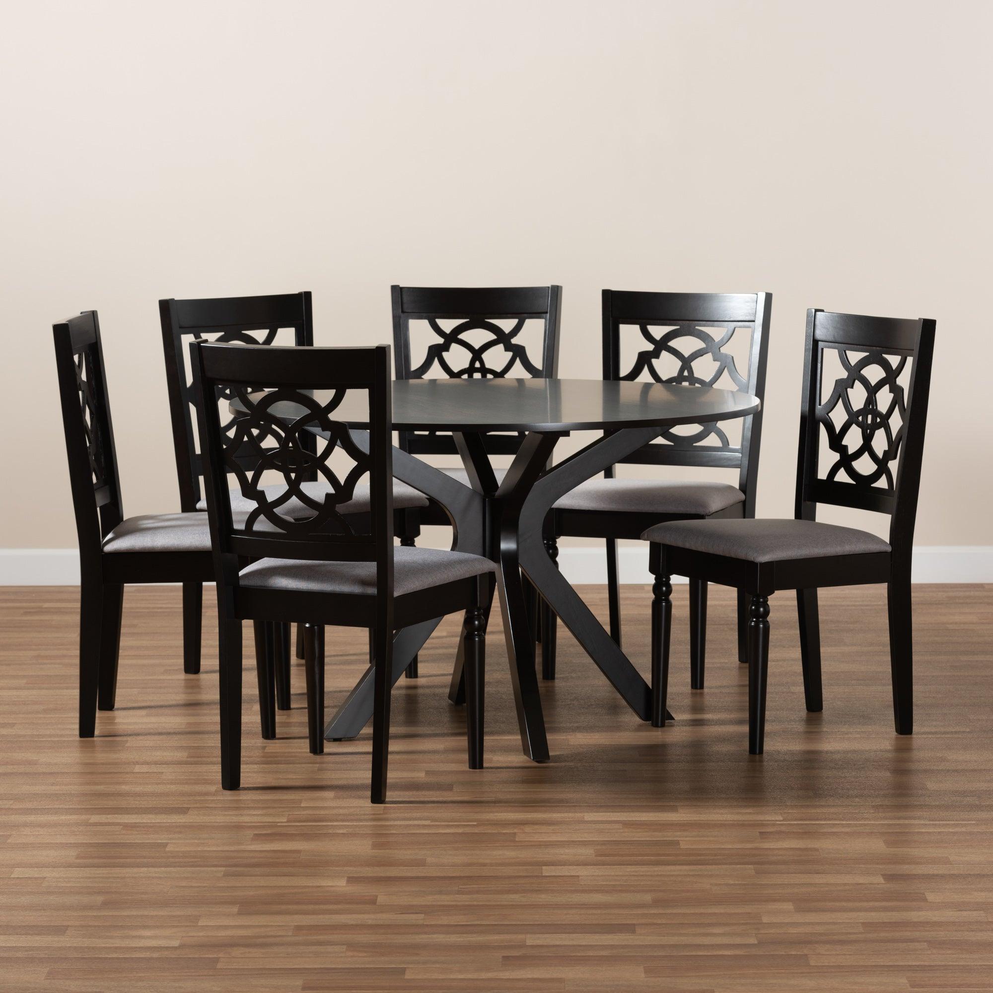 Sadie Modern and Contemporary Fabric Upholstered and Finished Wood 7-Piece Dining Set