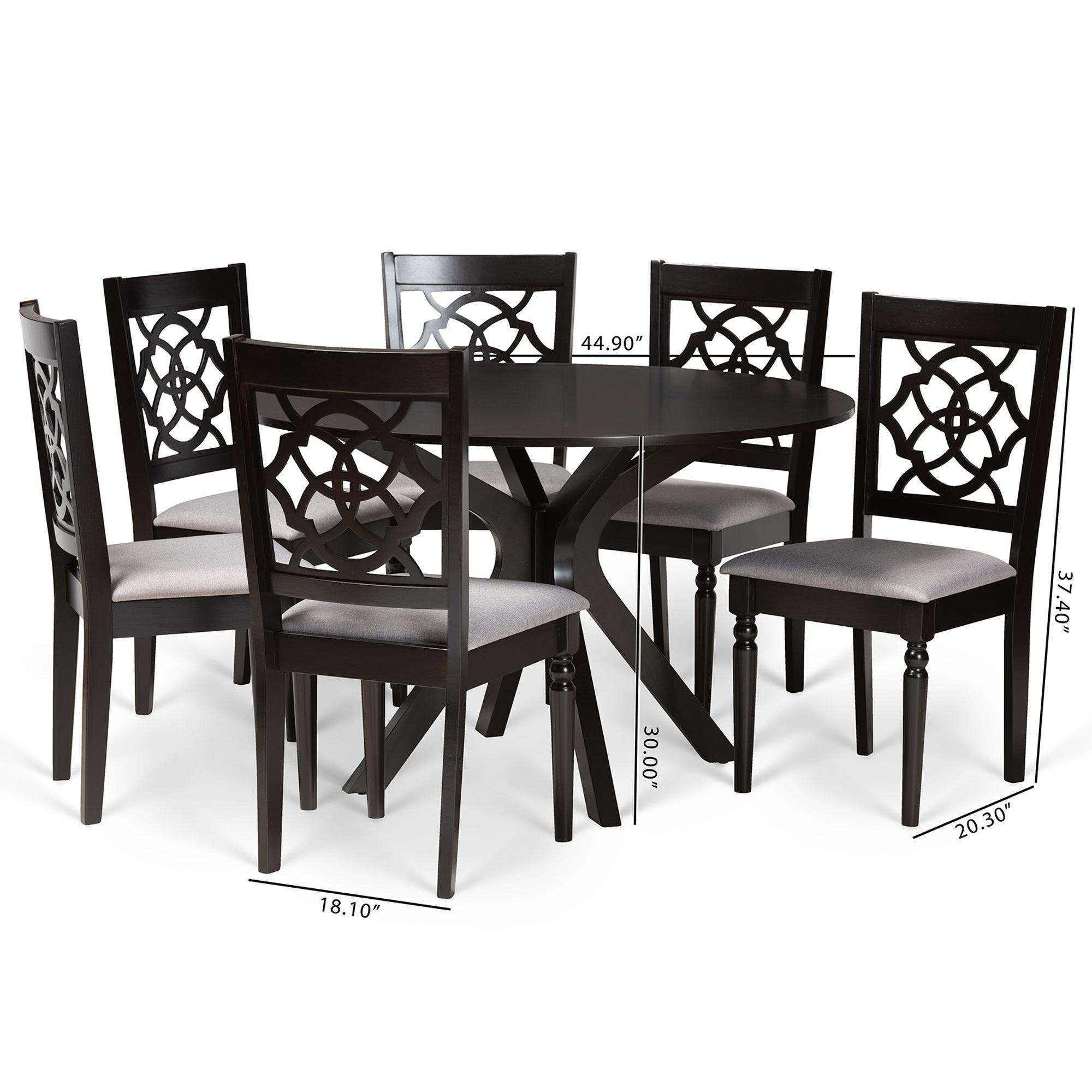 Sadie Modern and Contemporary Fabric Upholstered and Finished Wood 7-Piece Dining Set