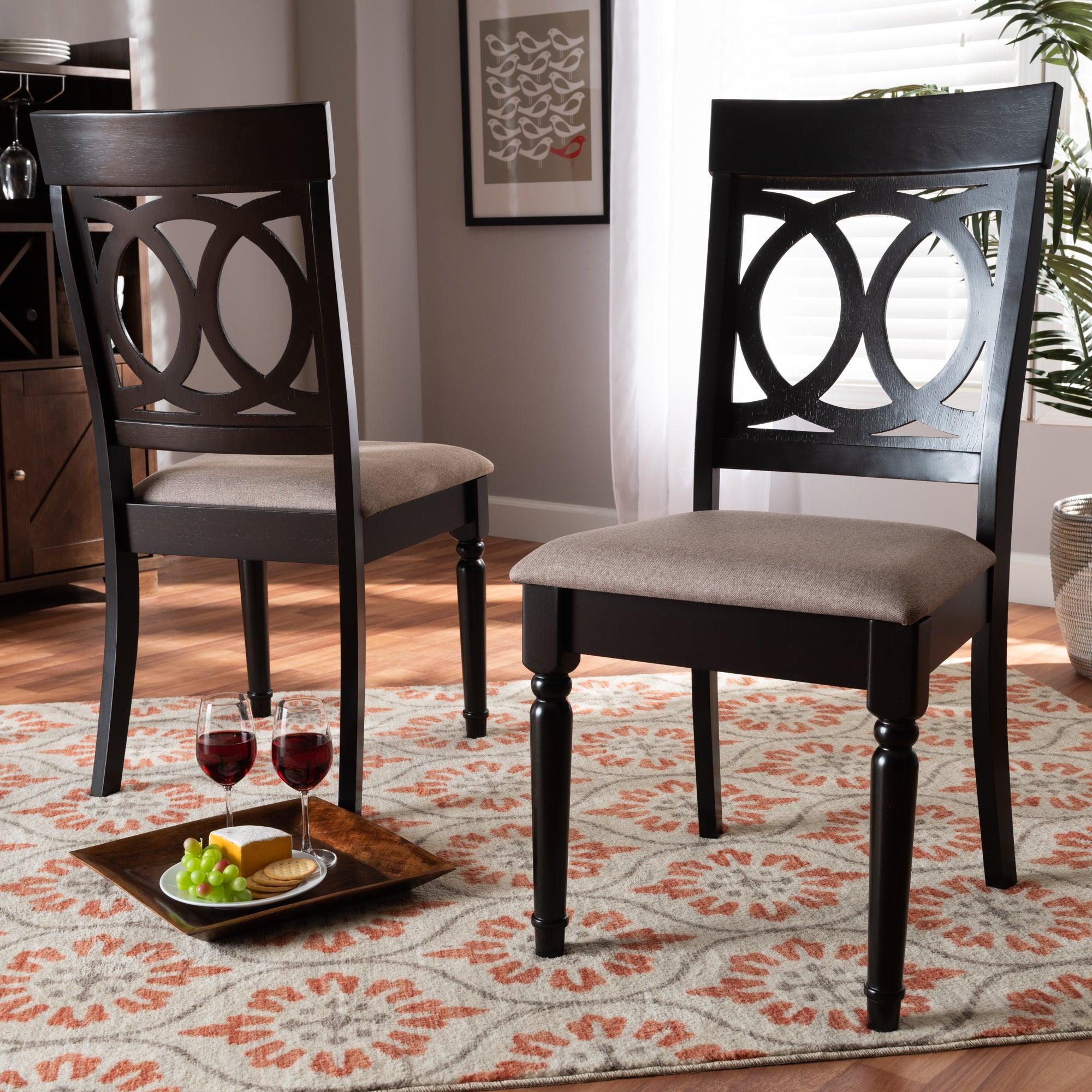 Lucie Modern and Contemporary Sand Fabric Upholstered and Espresso Finished Wood 2-Piece Dining Chair Set Set