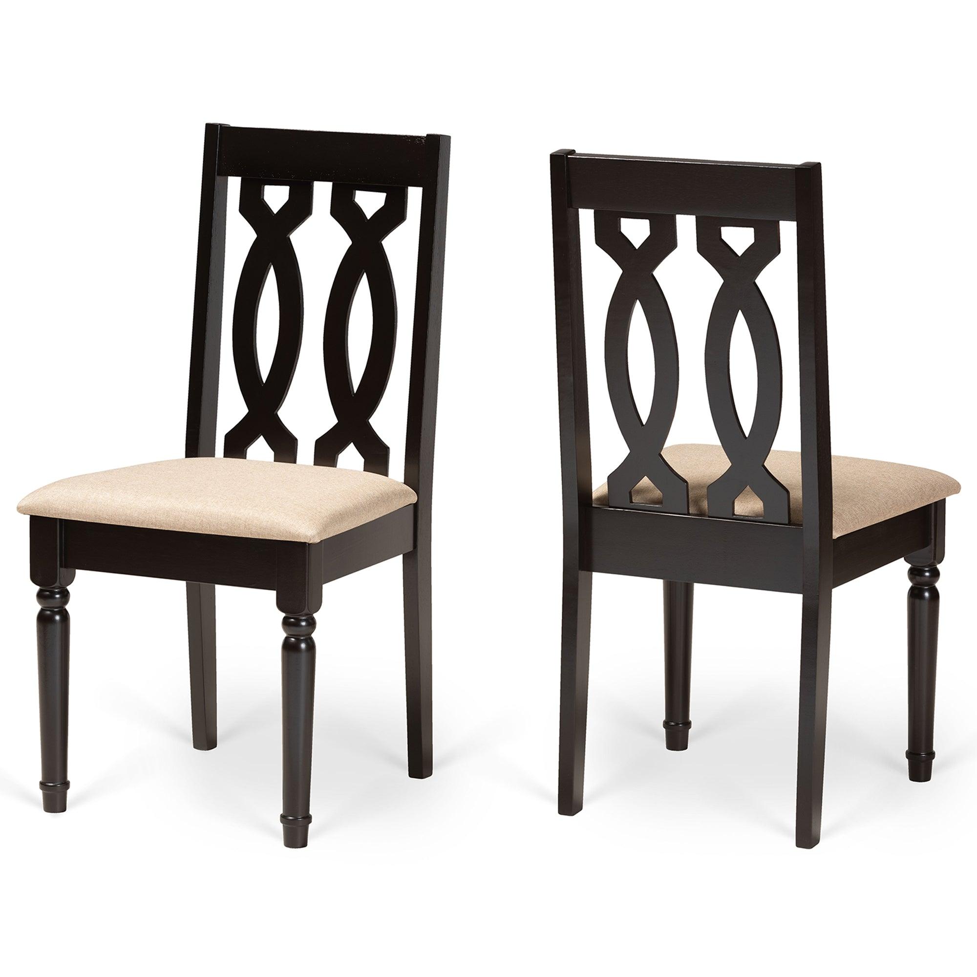 Cherese Modern and Contemporary Sand Fabric Upholstered and Finished Wood 2-Piece Dining Chair Set