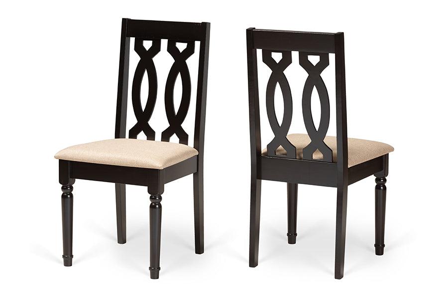 Cherese Modern and Contemporary Sand Fabric Upholstered and Finished Wood 2-Piece Dining Chair Set