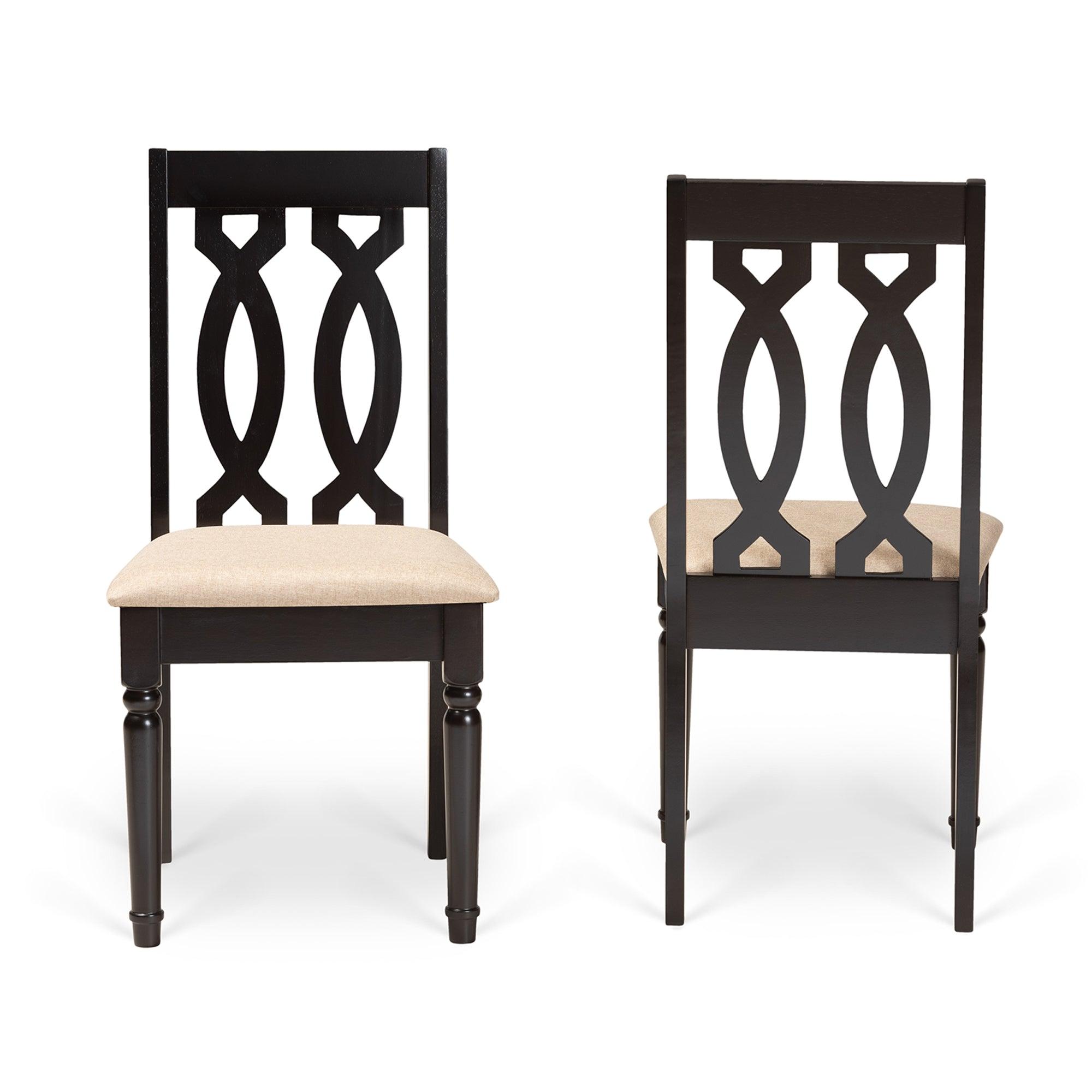 Cherese Modern and Contemporary Sand Fabric Upholstered and Finished Wood 2-Piece Dining Chair Set