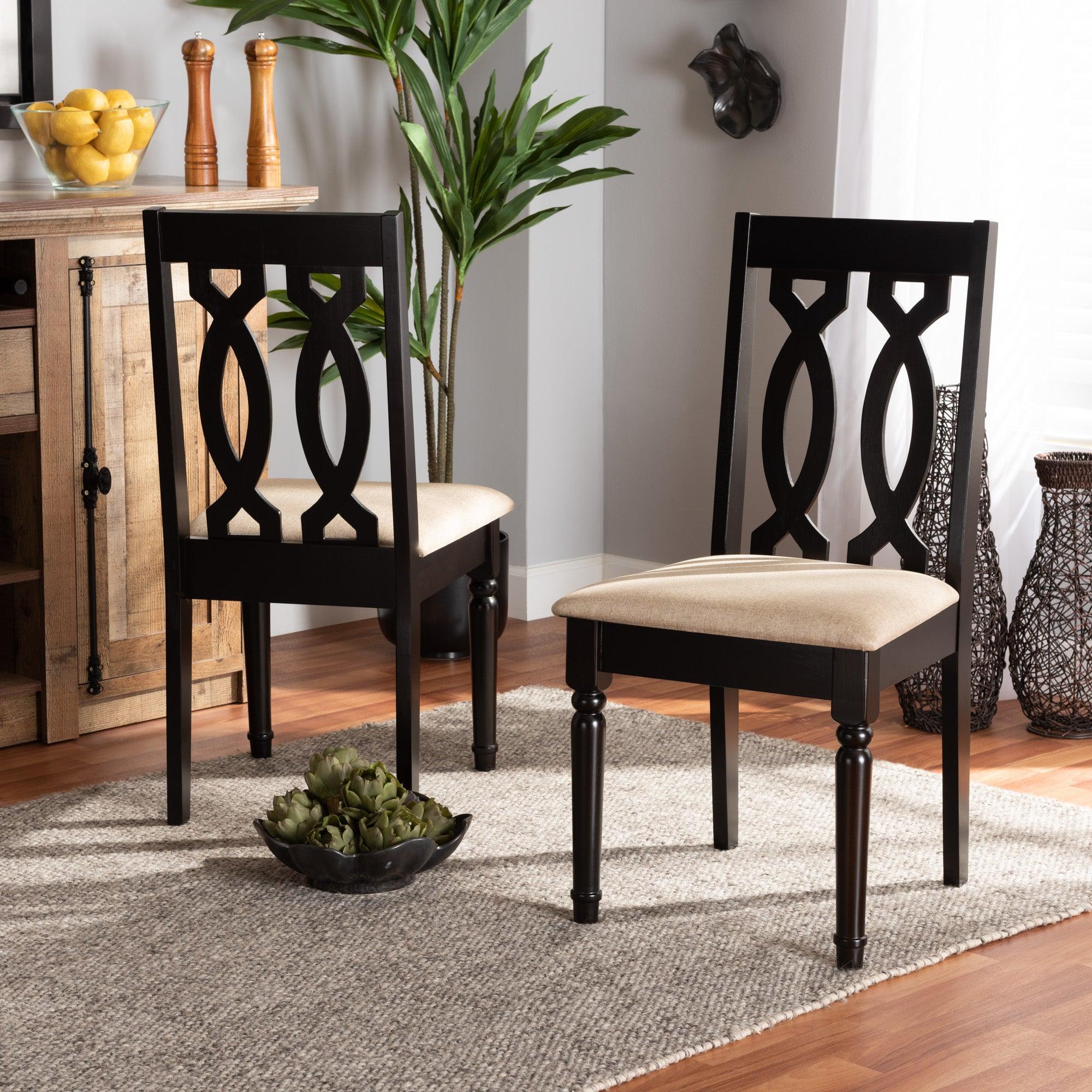 Cherese Modern and Contemporary Sand Fabric Upholstered and Finished Wood 2-Piece Dining Chair Set