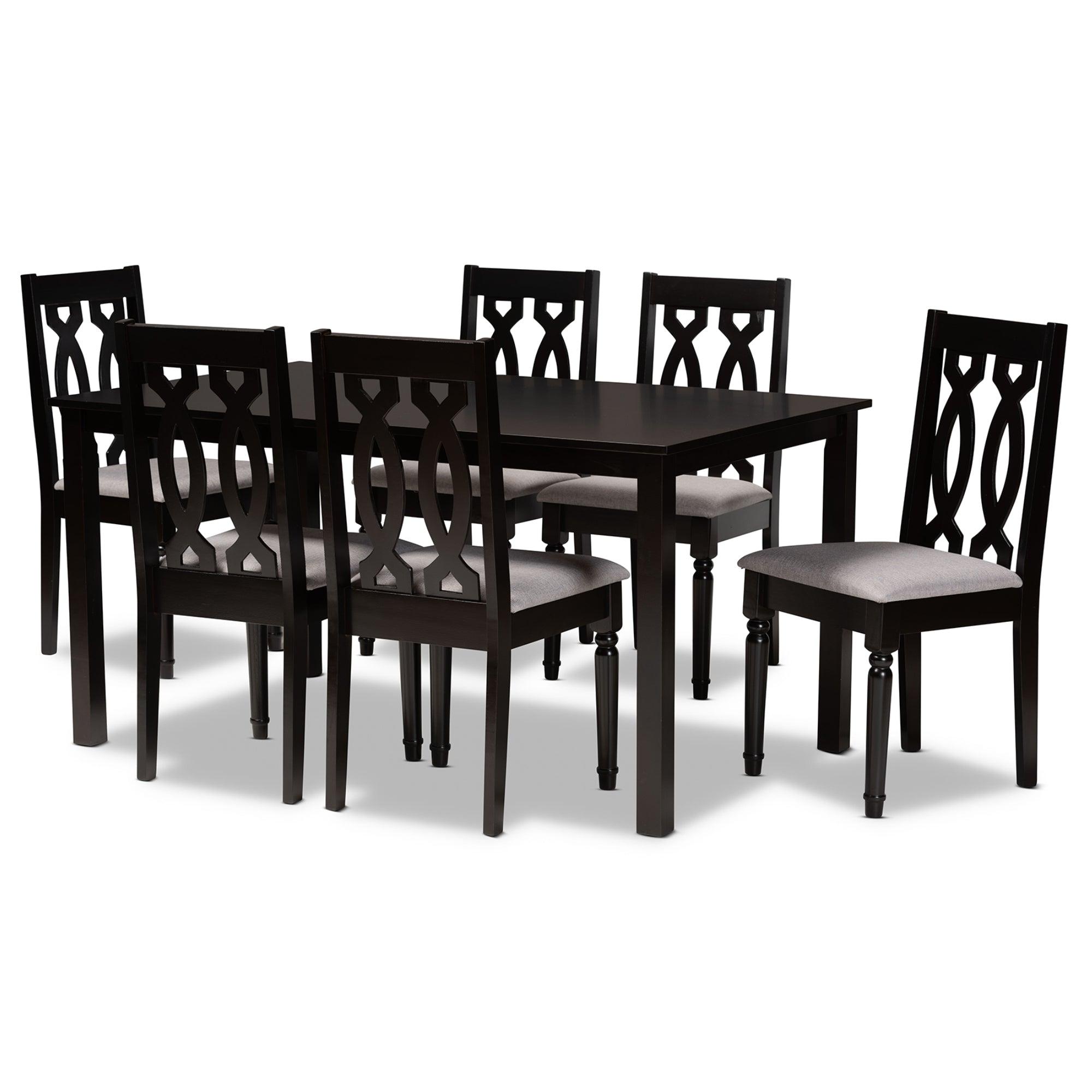 Cherese Modern and Contemporary Fabric Upholstered and Finished Wood 7-Piece Dining Set