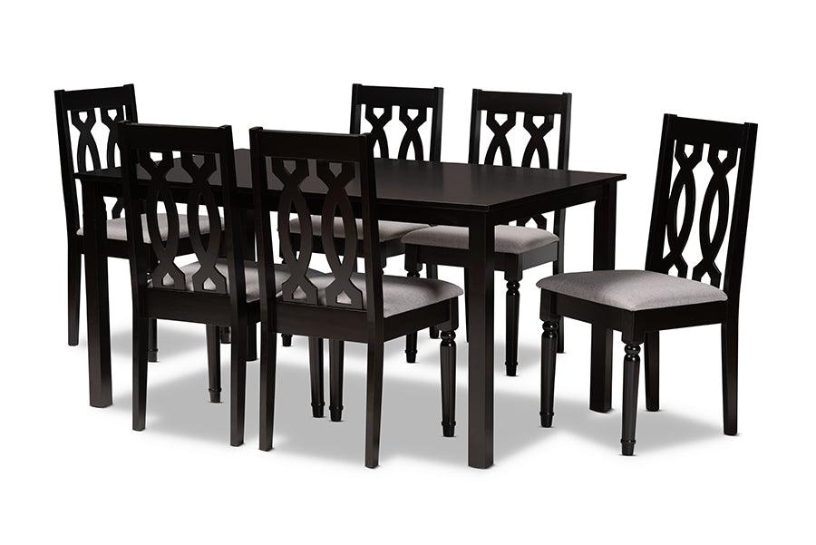 Cherese Modern and Contemporary Fabric Upholstered and Finished Wood 7-Piece Dining Set