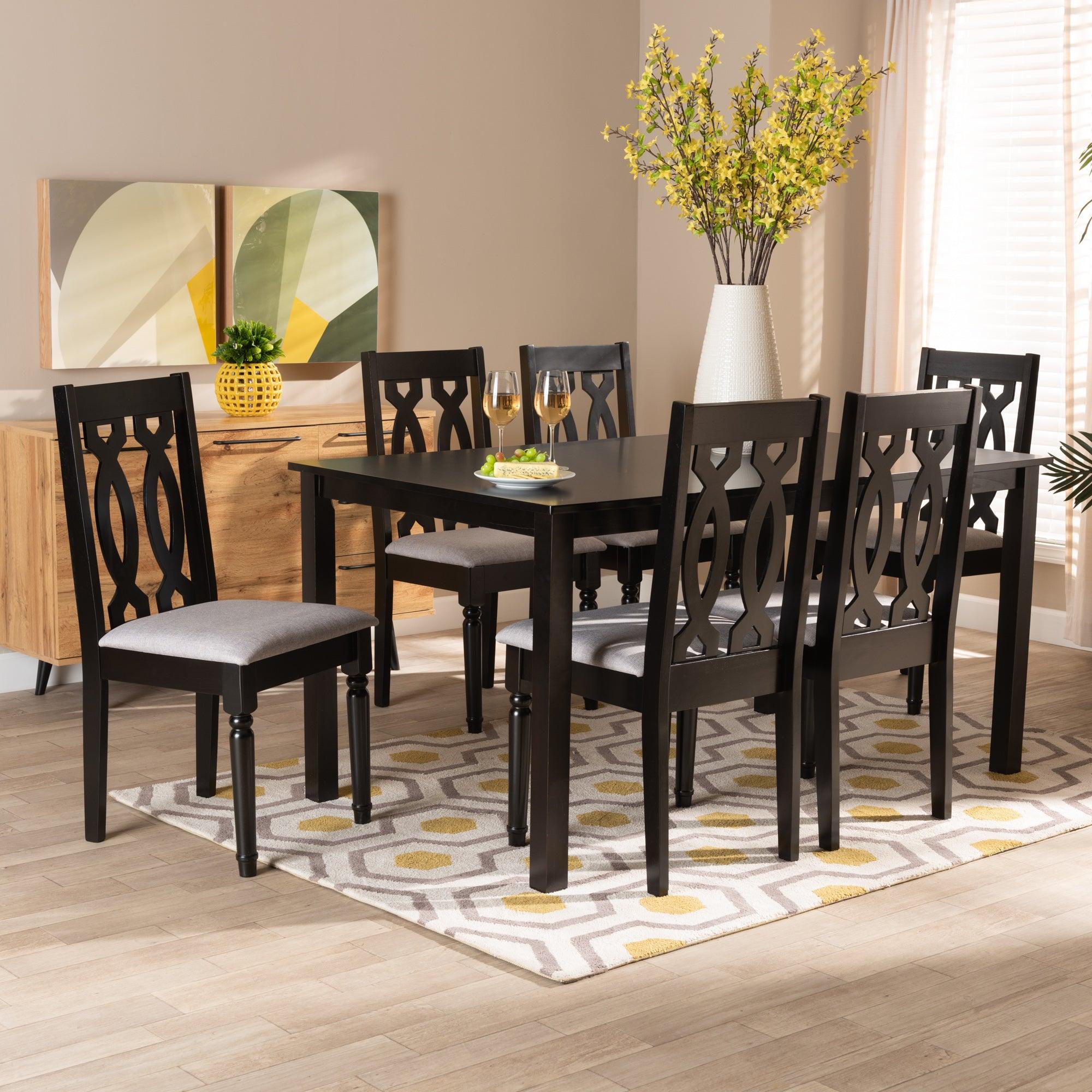 Cherese Modern and Contemporary Fabric Upholstered and Finished Wood 7-Piece Dining Set