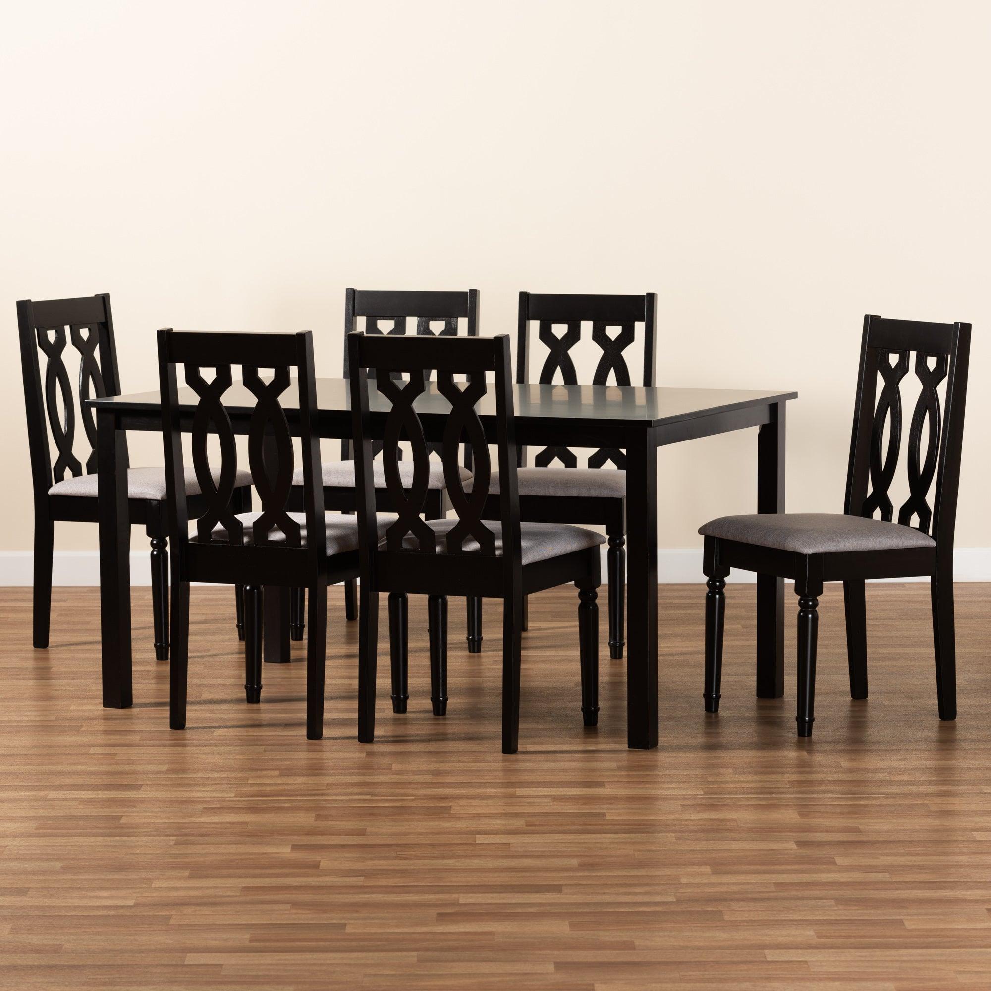 Cherese Modern and Contemporary Fabric Upholstered and Finished Wood 7-Piece Dining Set