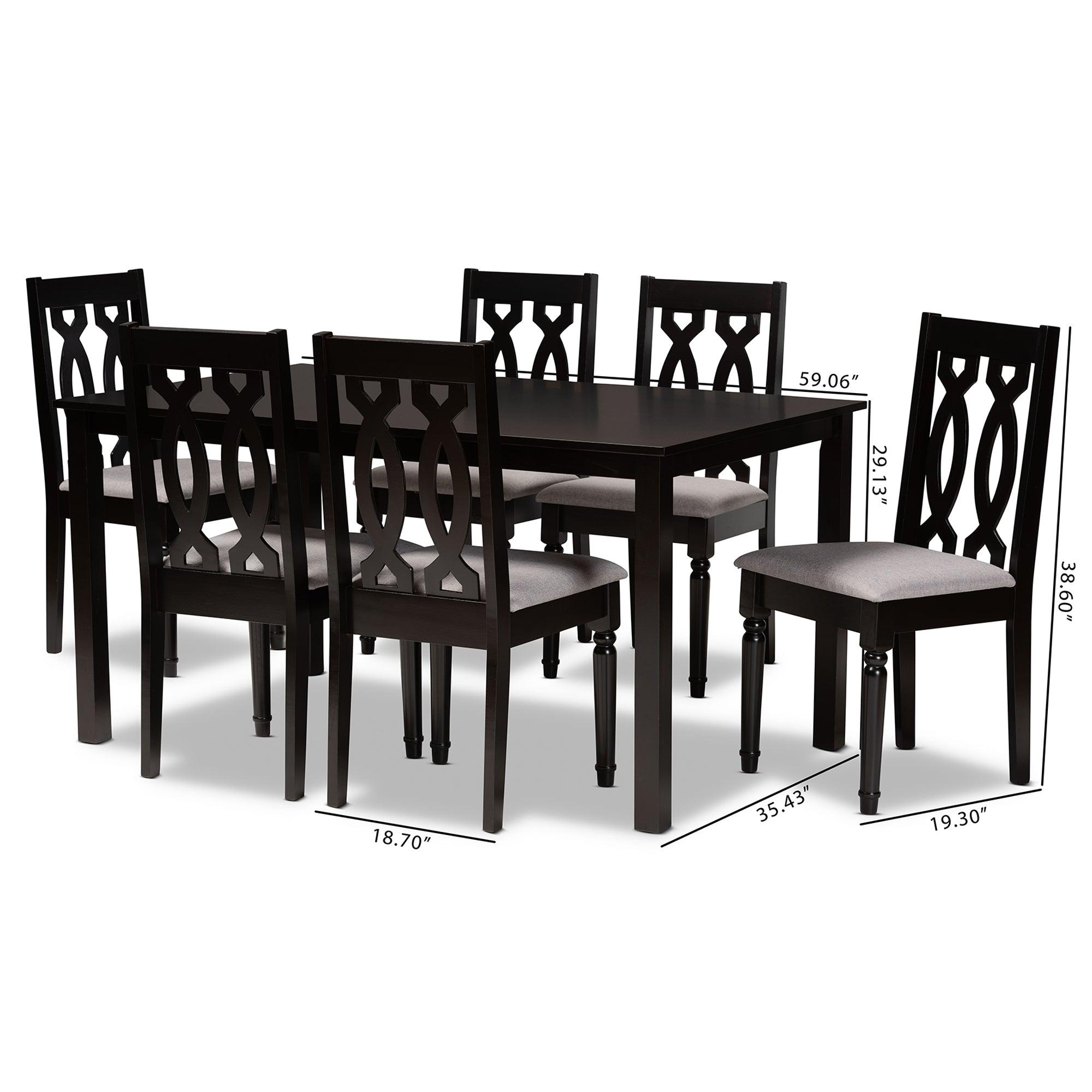 Cherese Modern and Contemporary Fabric Upholstered and Finished Wood 7-Piece Dining Set