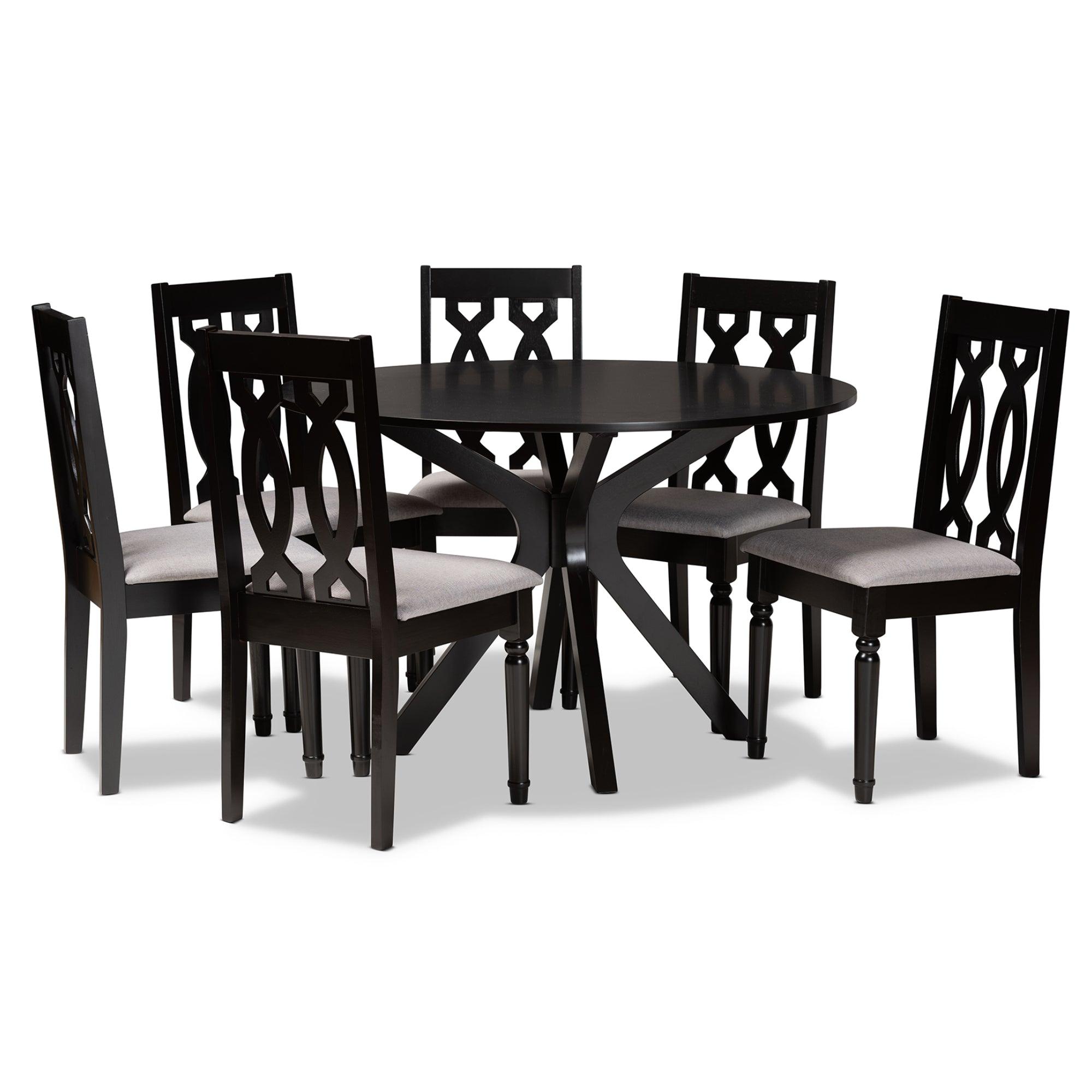 Callie Modern and Contemporary Fabric Upholstered and Finished Wood 7-Piece Dining Set