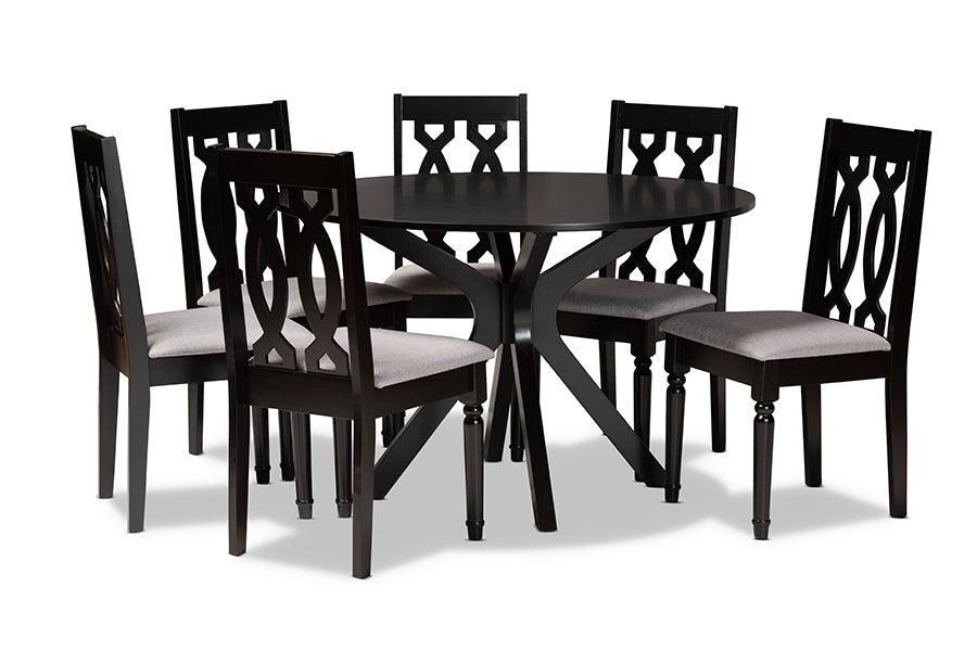 Callie Modern and Contemporary Fabric Upholstered and Finished Wood 7-Piece Dining Set