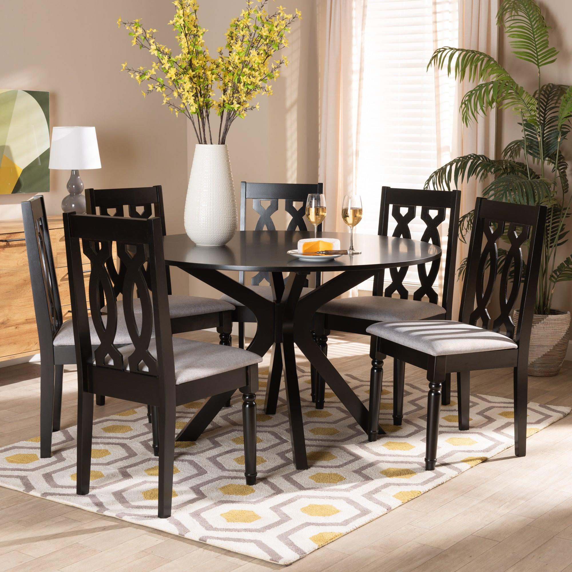 Callie Modern and Contemporary Fabric Upholstered and Finished Wood 7-Piece Dining Set