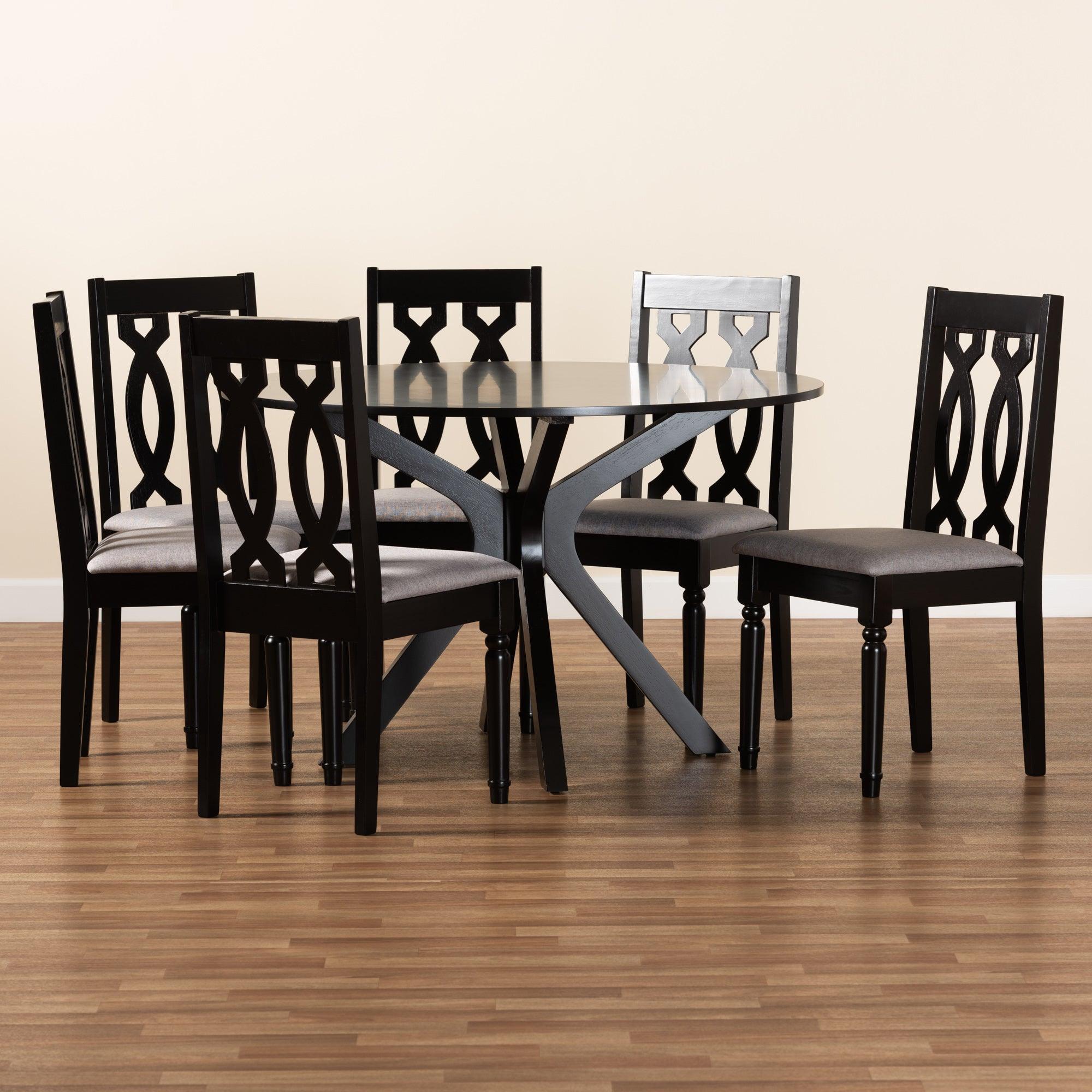 Callie Modern and Contemporary Fabric Upholstered and Finished Wood 7-Piece Dining Set