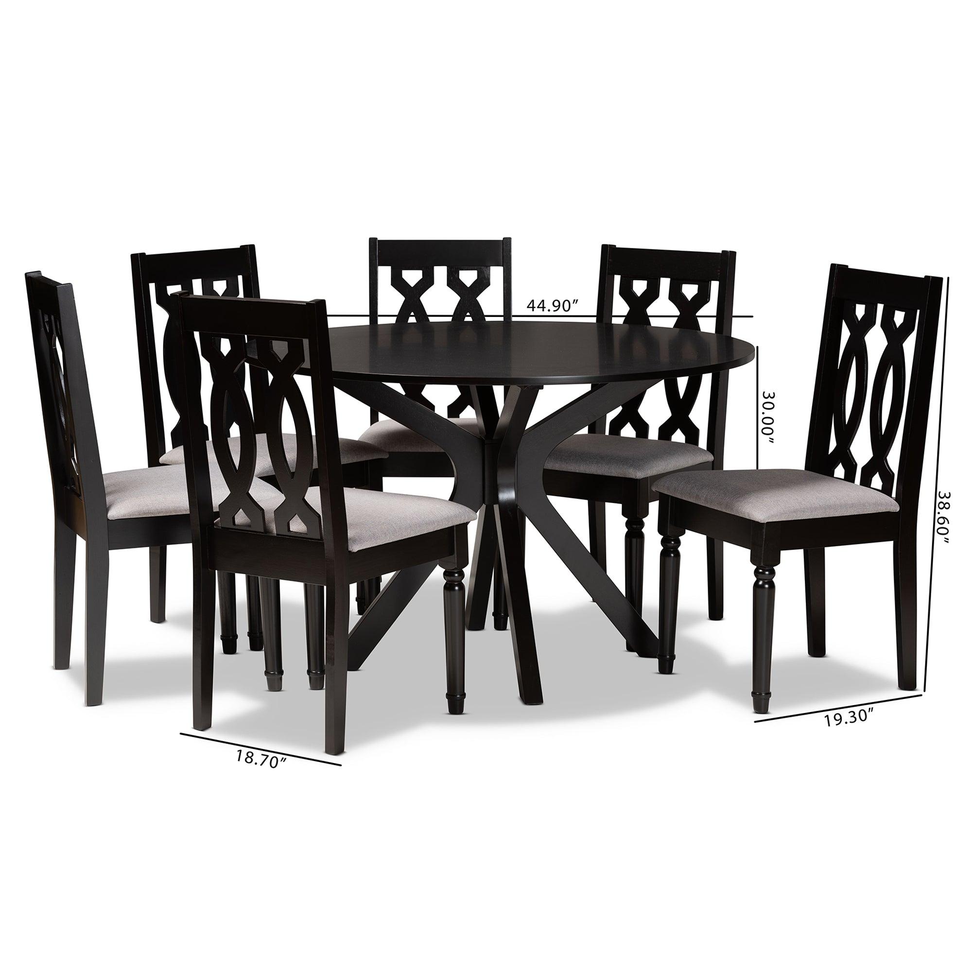 Callie Modern and Contemporary Fabric Upholstered and Finished Wood 7-Piece Dining Set